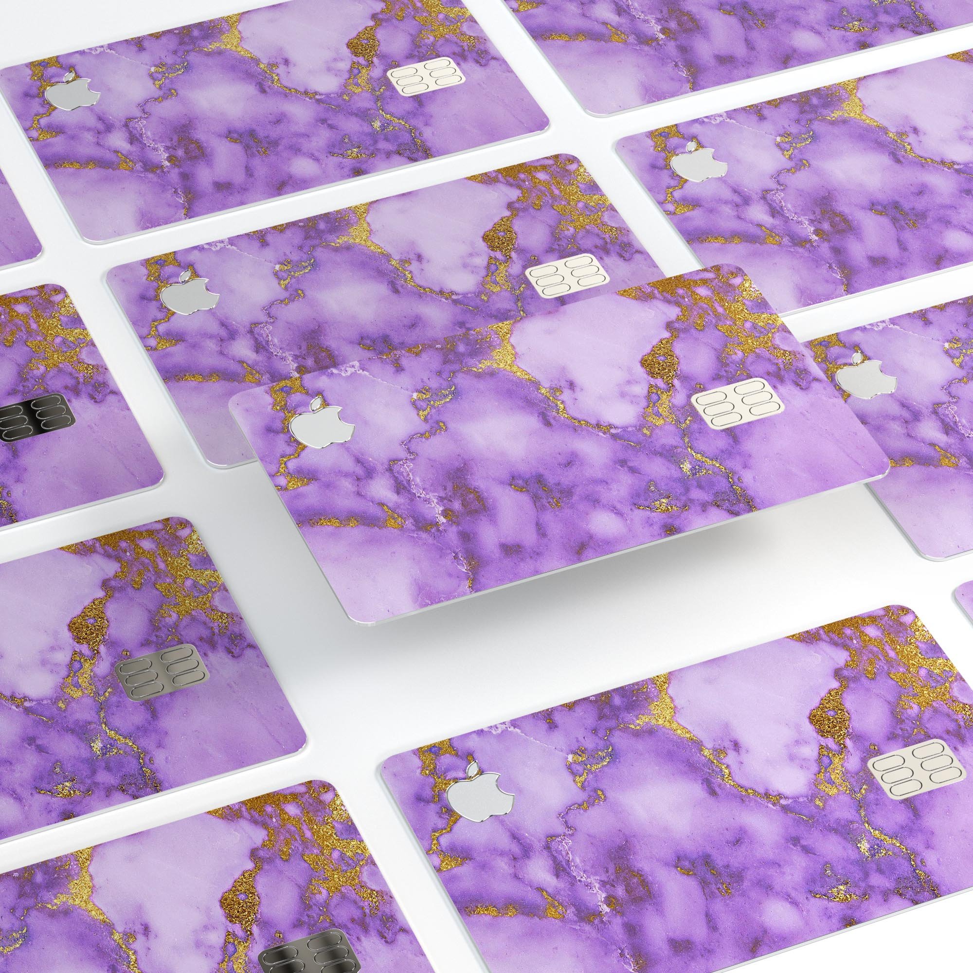 Purple Marble and Digital Gold Foil V2 decal for Apple Card, showcasing a stylish design with premium vinyl protection.