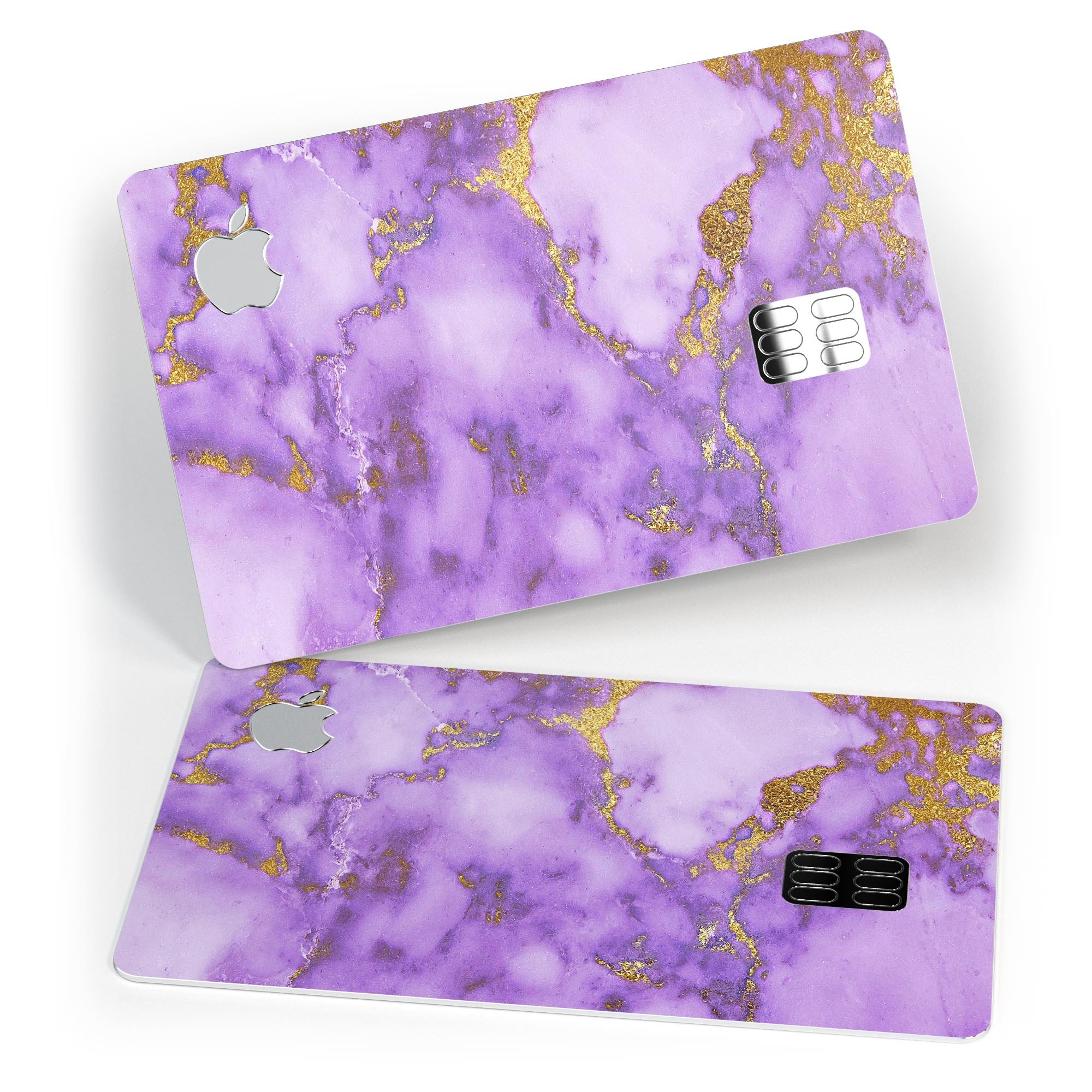 Purple Marble and Digital Gold Foil V2 decal for Apple Card, showcasing a stylish design with premium vinyl protection.