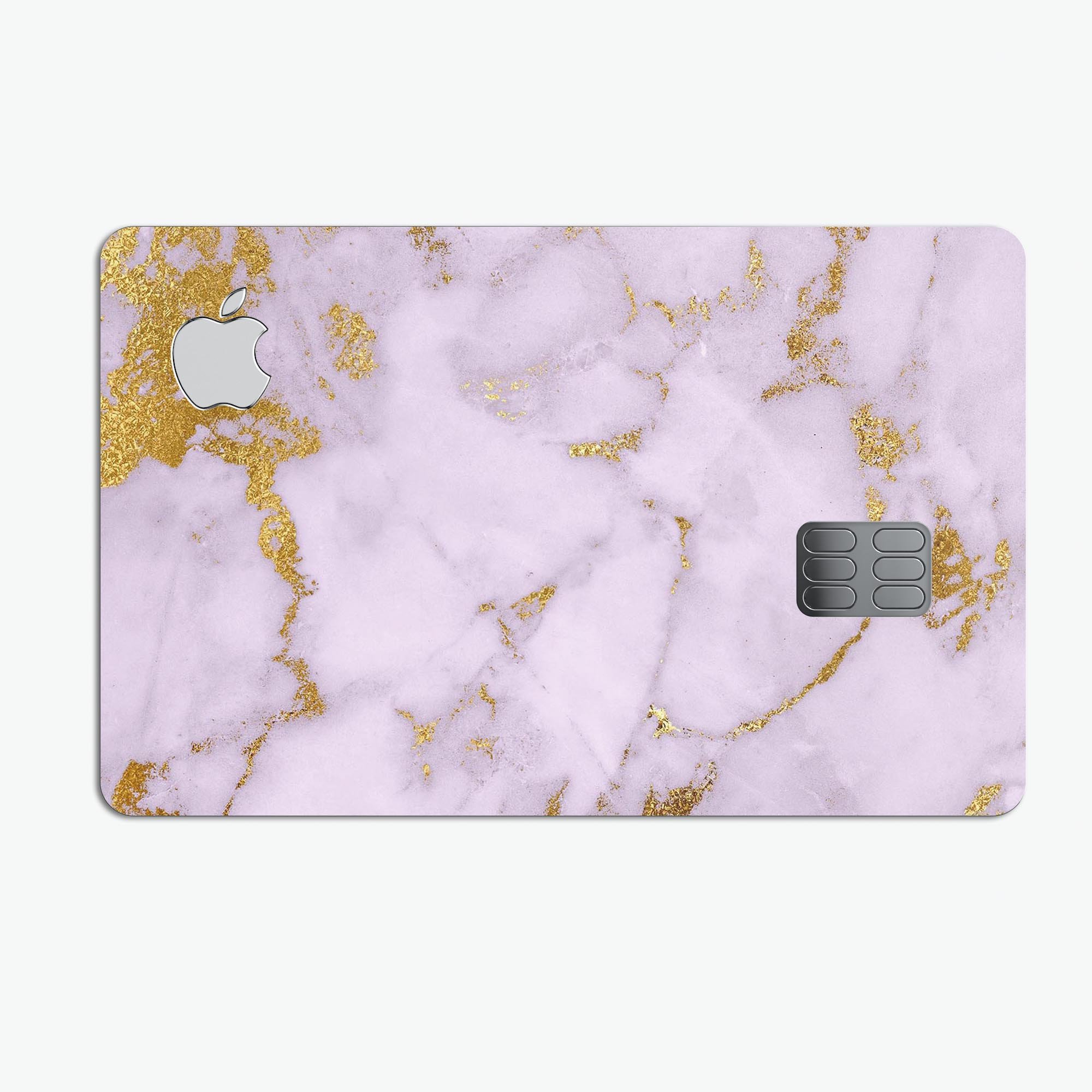 Purple Marble and Digital Gold Foil V9 decal for Apple Card, showcasing a stylish design with premium protective features.