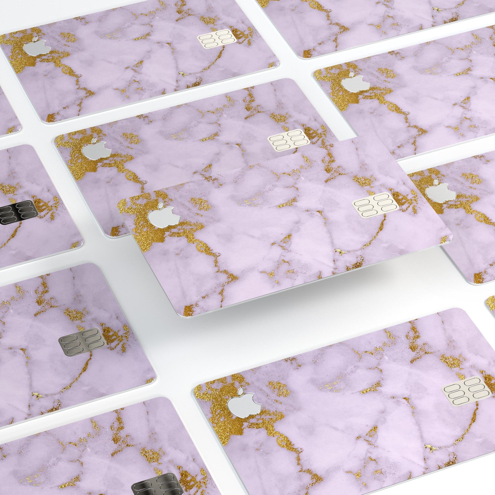 Purple Marble and Digital Gold Foil V9 decal for Apple Card, showcasing a stylish design with premium protective features.