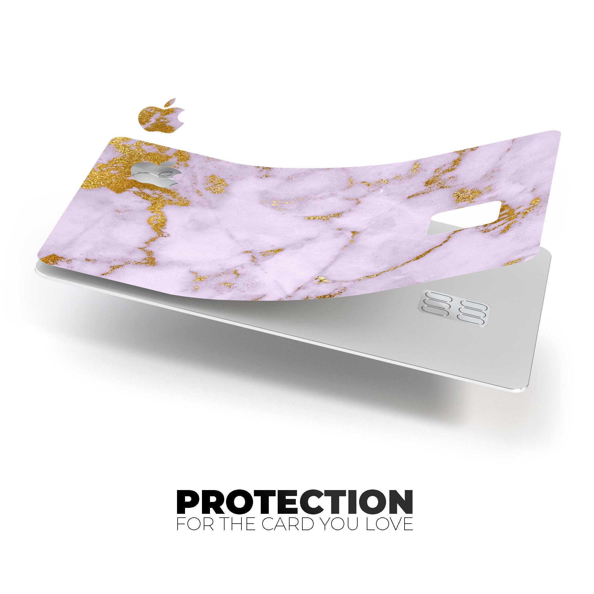 Purple Marble and Digital Gold Foil V9 decal for Apple Card, showcasing a stylish design with premium protective features.