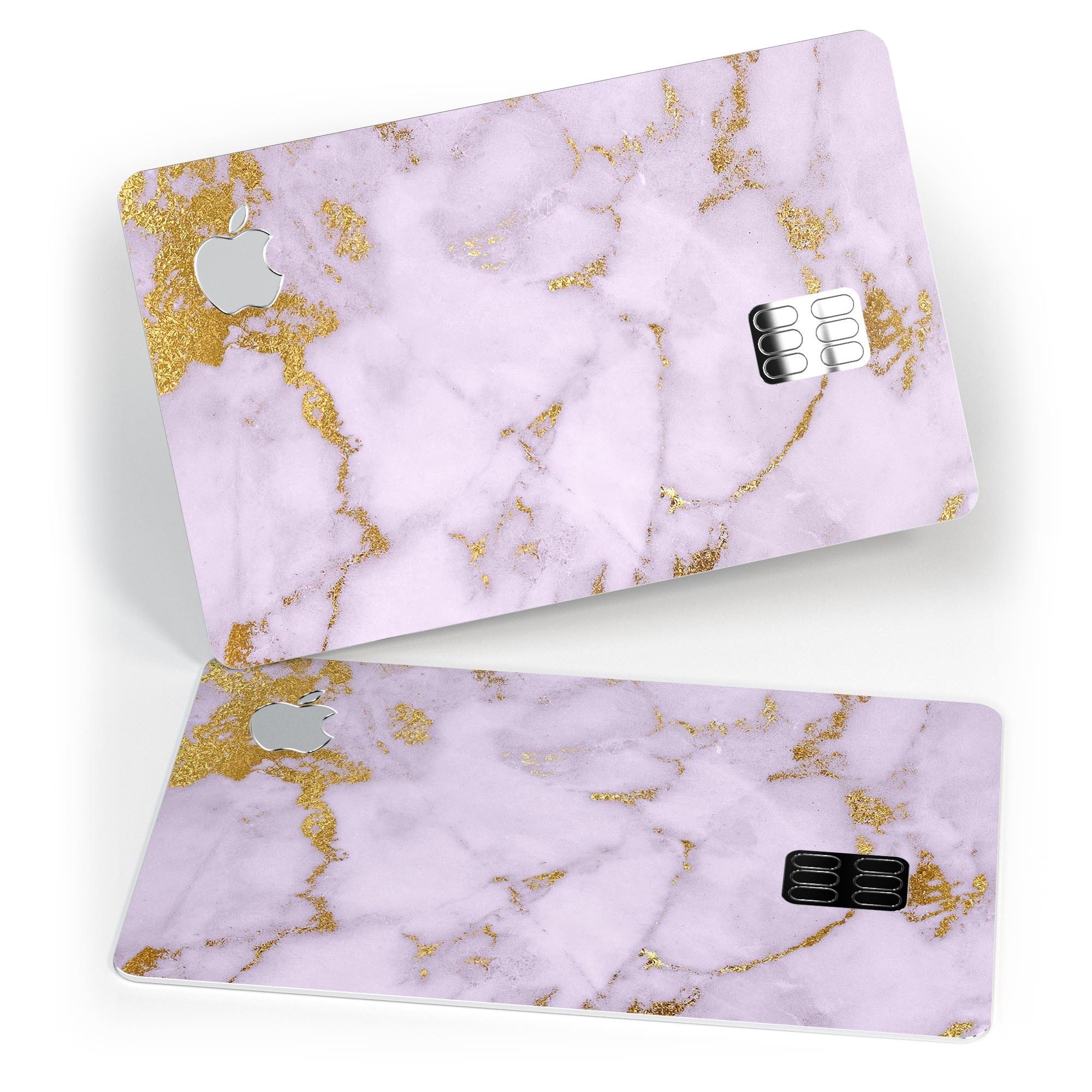 Purple Marble and Digital Gold Foil V9 decal for Apple Card, showcasing a stylish design with premium protective features.