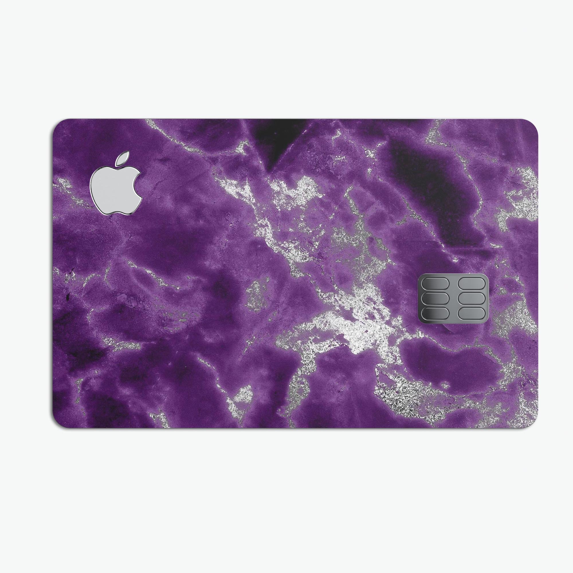 Purple Marble and Digital Silver Foil V5 decal for Apple Card, showcasing a stylish design with premium protective features.