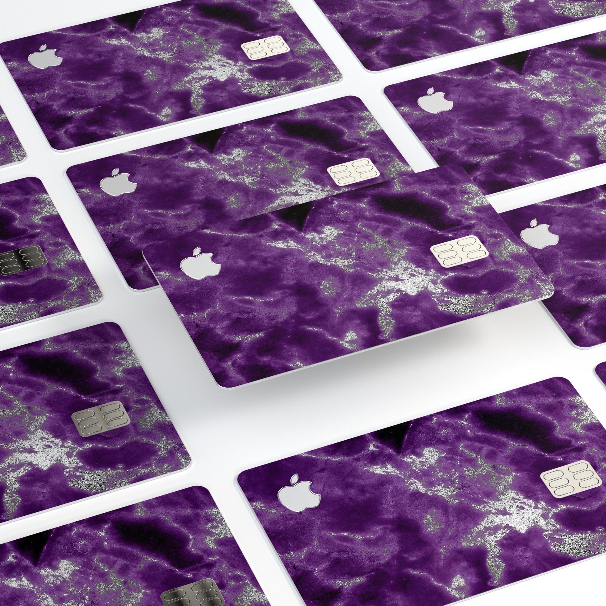 Purple Marble and Digital Silver Foil V5 decal for Apple Card, showcasing a stylish design with premium protective features.