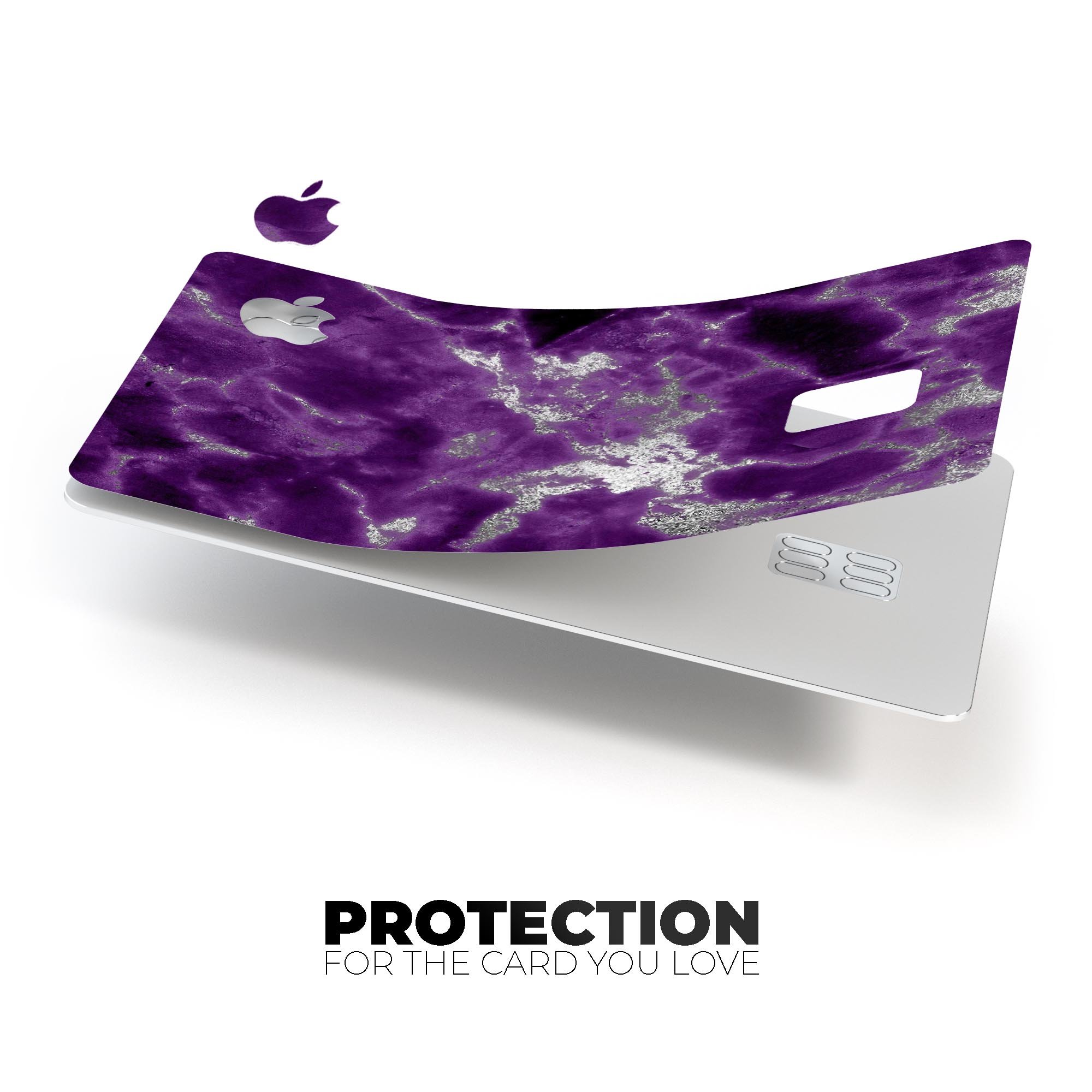 Purple Marble and Digital Silver Foil V5 decal for Apple Card, showcasing a stylish design with premium protective features.