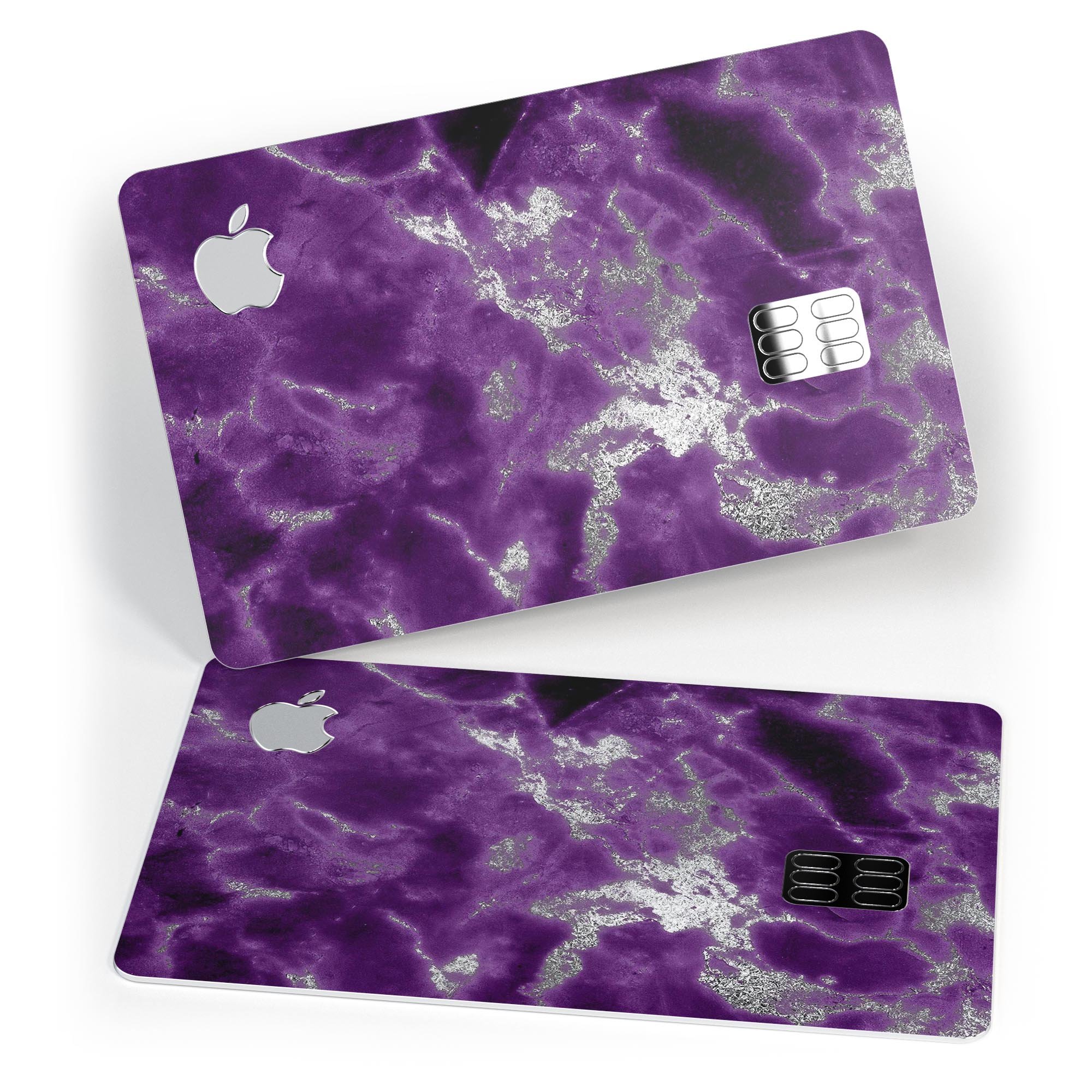 Purple Marble and Digital Silver Foil V5 decal for Apple Card, showcasing a stylish design with premium protective features.