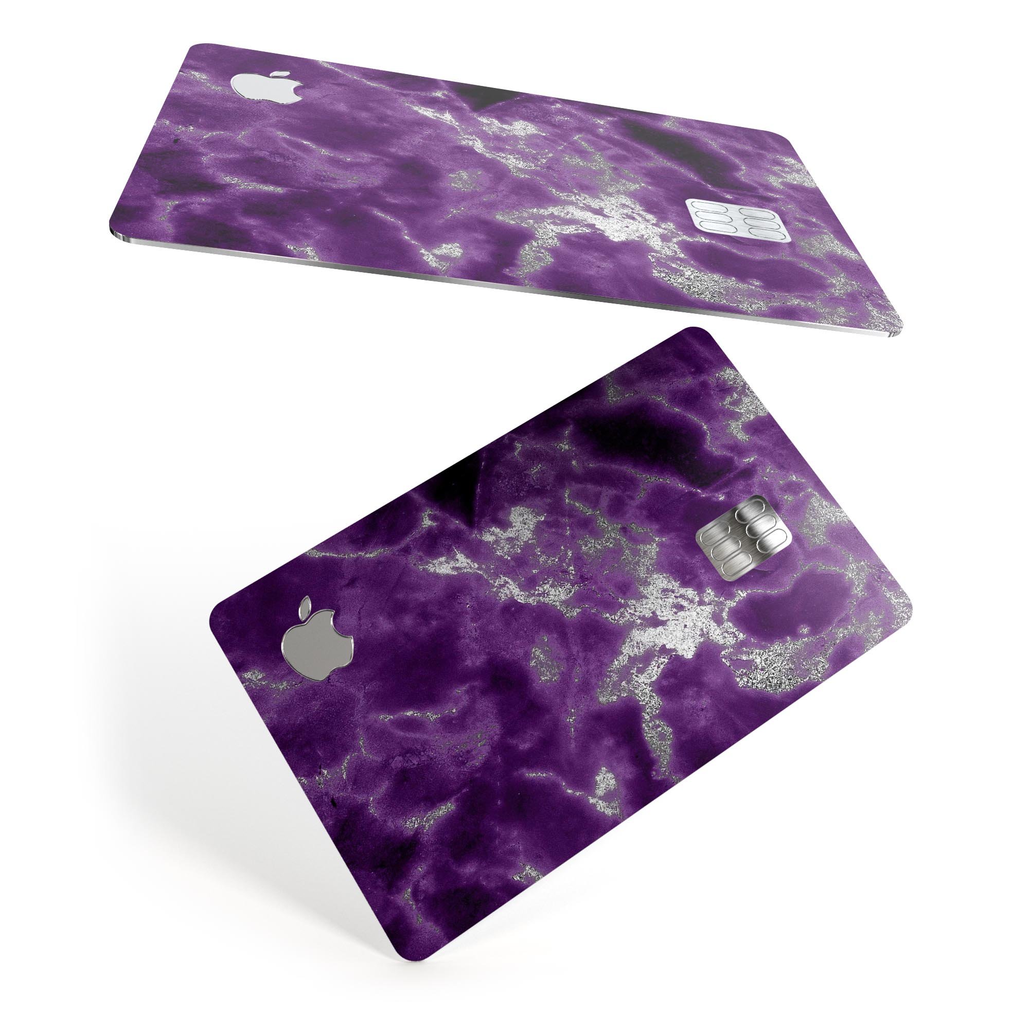 Purple Marble and Digital Silver Foil V5 decal for Apple Card, showcasing a stylish design with premium protective features.