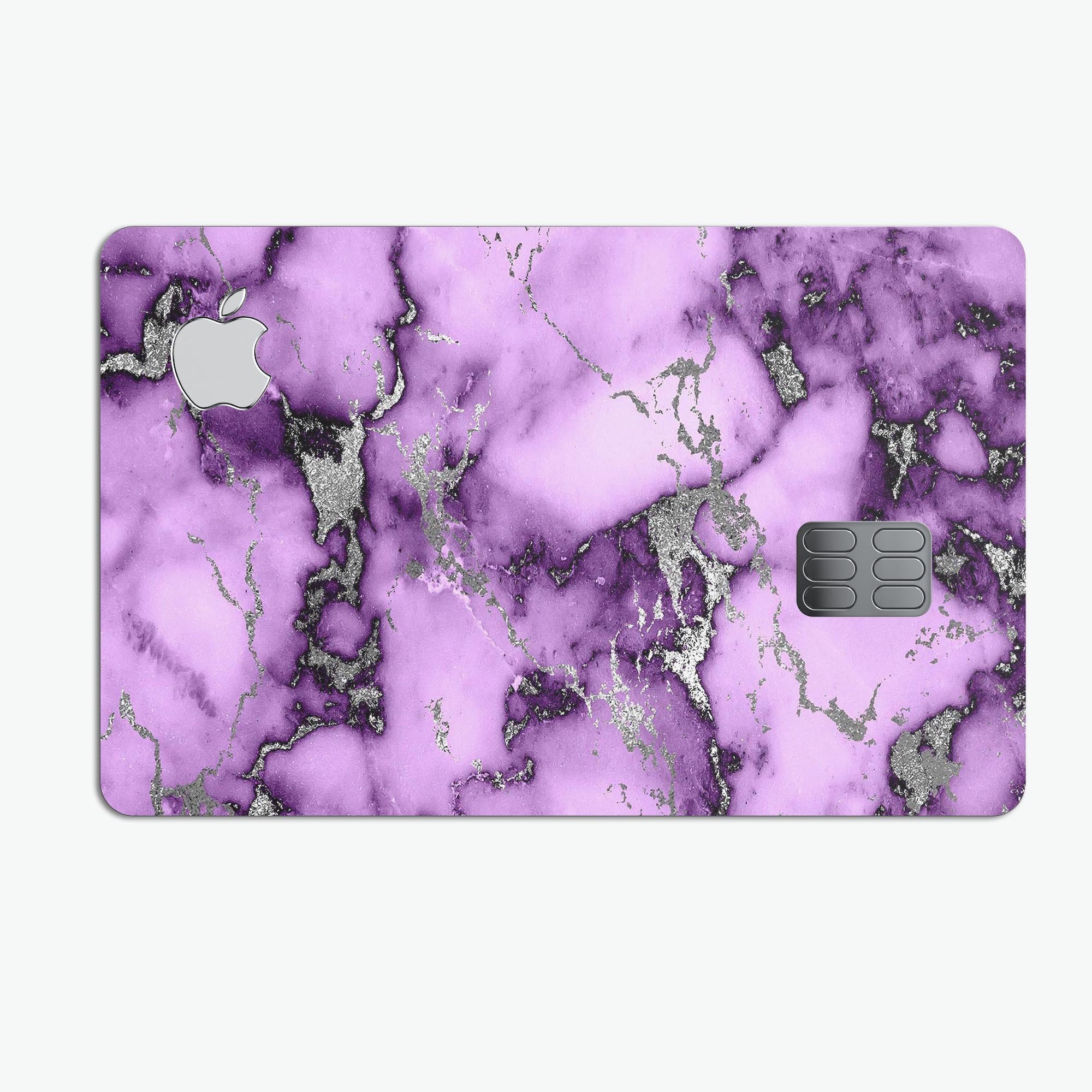 Purple Marble and Digital Silver Foil V6 decal for Apple Card, showcasing a stylish design with premium vinyl material.