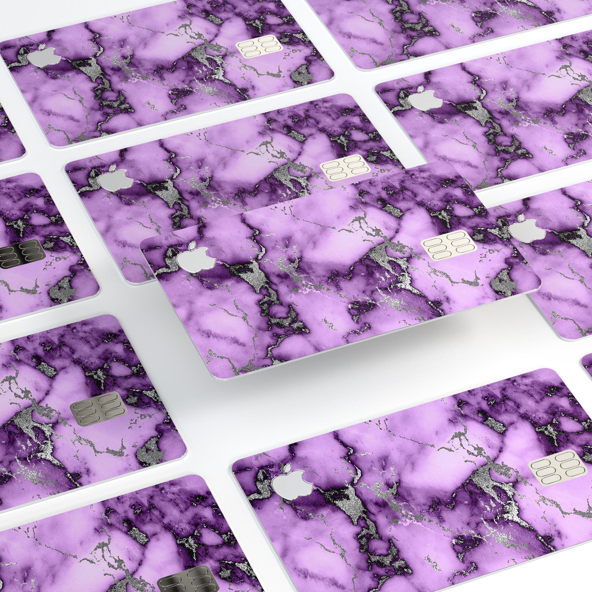 Purple Marble and Digital Silver Foil V6 decal for Apple Card, showcasing a stylish design with premium vinyl material.