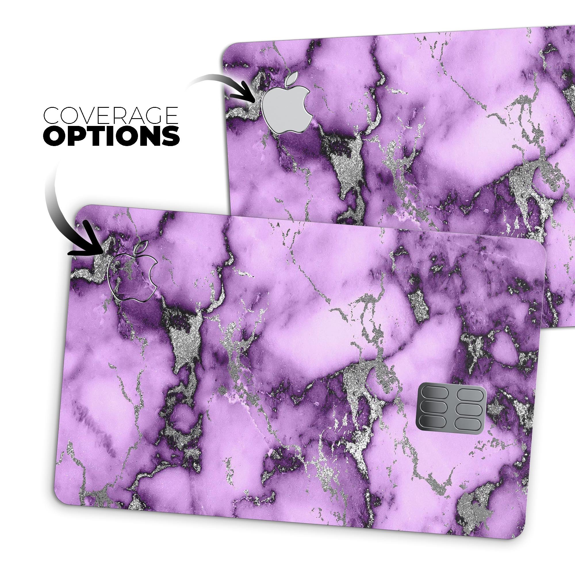 Purple Marble and Digital Silver Foil V6 decal for Apple Card, showcasing a stylish design with premium vinyl material.