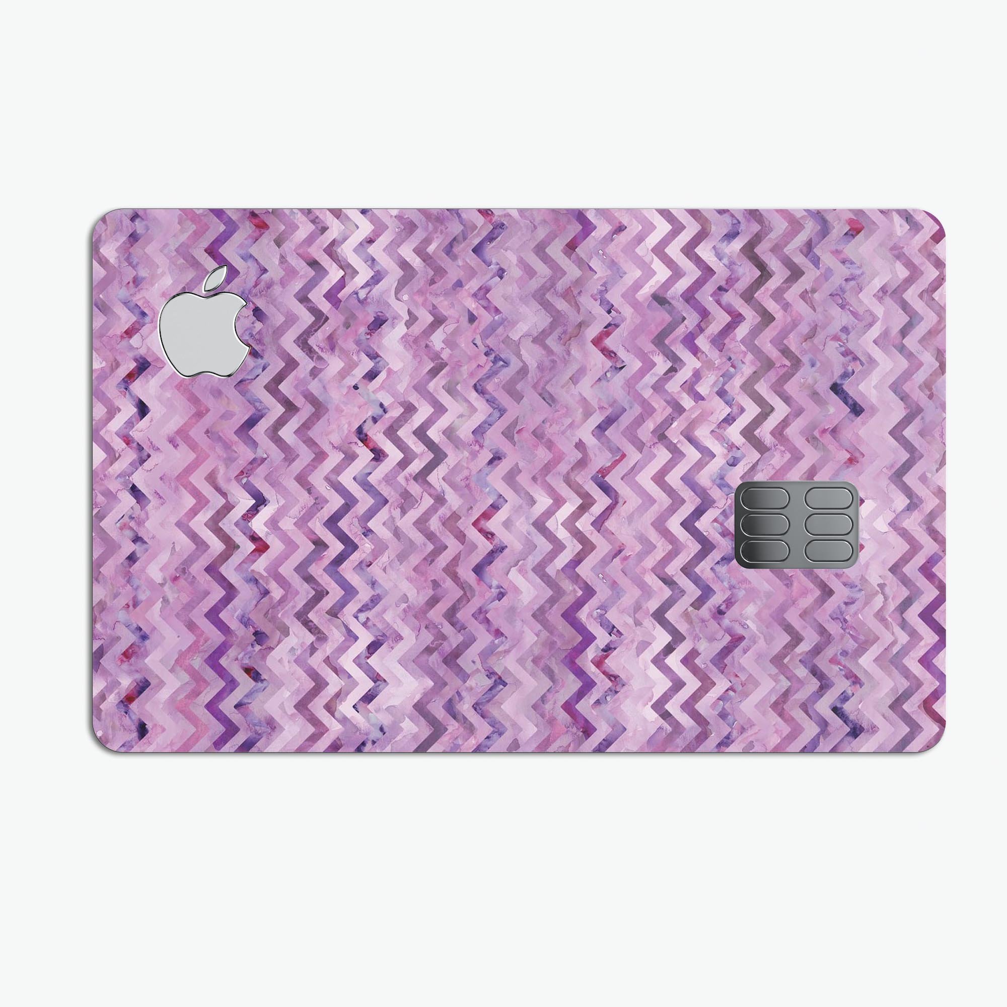 Purple Multi Watercolor Chevron decal skin for Apple Card, showcasing vibrant colors and a stylish chevron pattern.