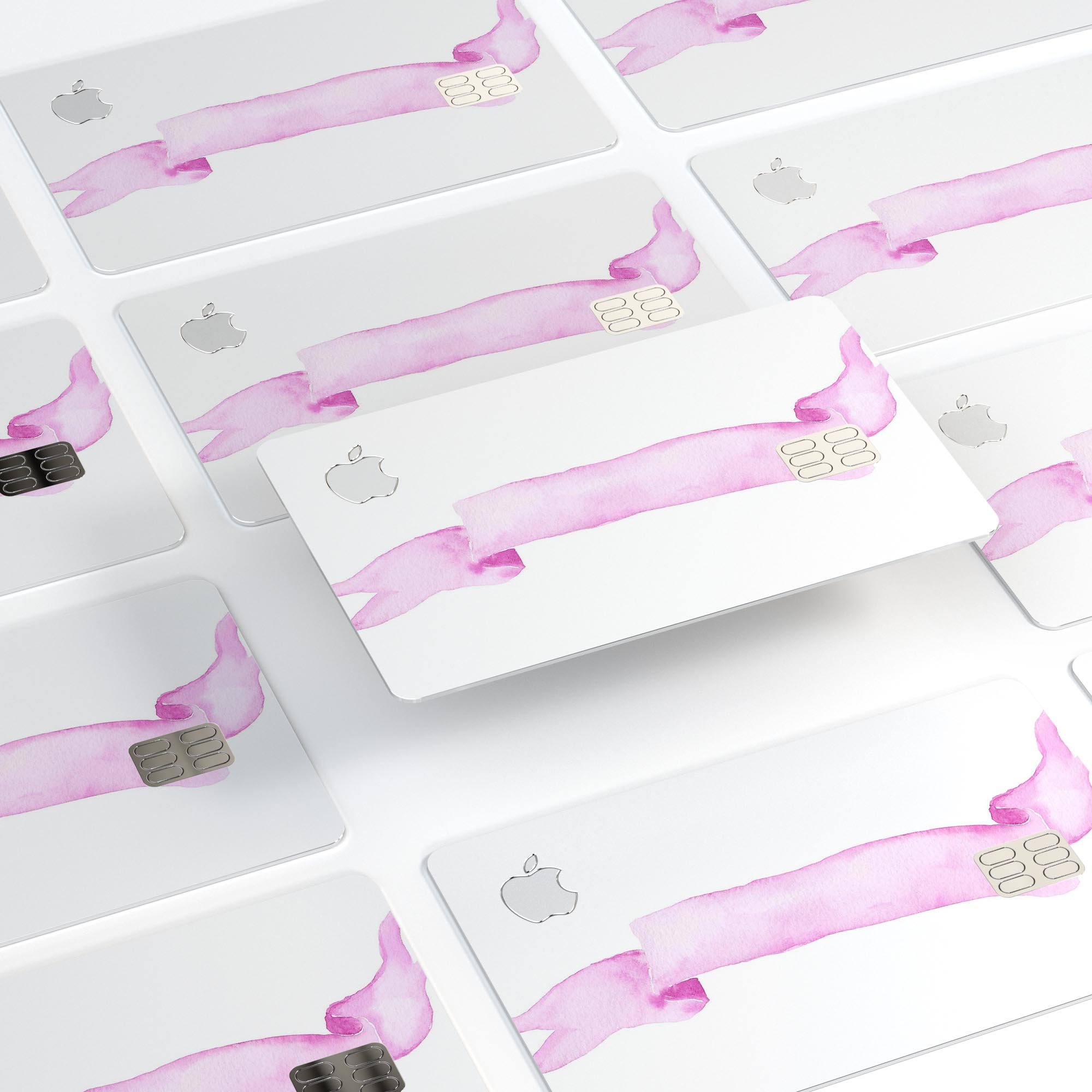 Purple Pink Watercolor Ribbon decal skin for Apple Card, showcasing vibrant colors and a protective design.