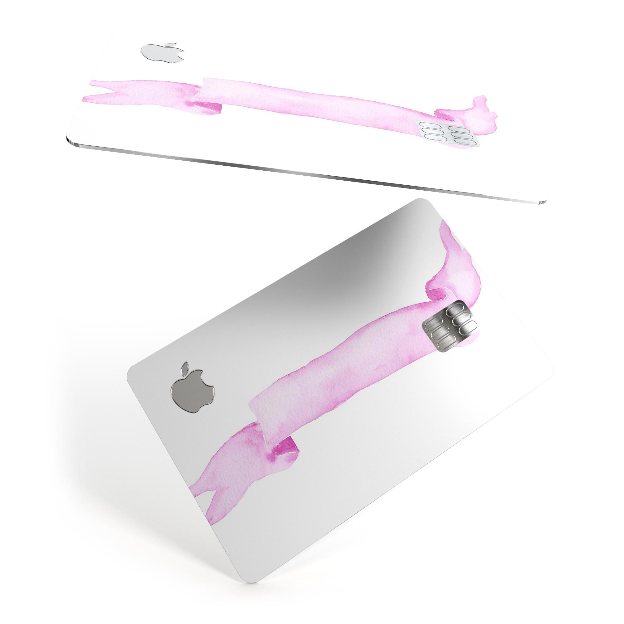 Purple Pink Watercolor Ribbon decal skin for Apple Card, showcasing vibrant colors and a protective design.