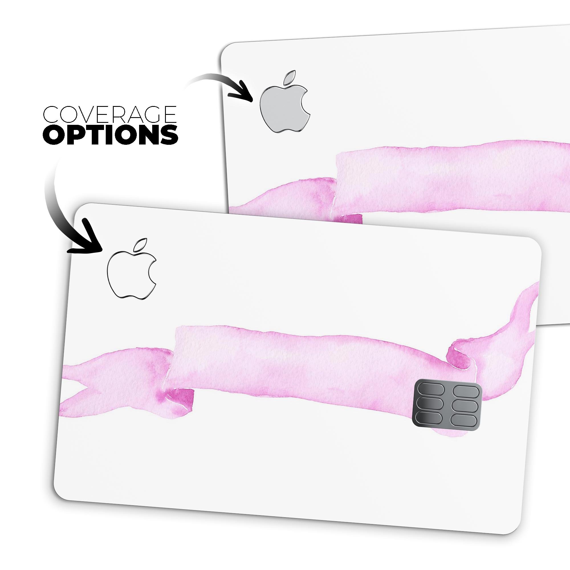 Purple Pink Watercolor Ribbon decal skin for Apple Card, showcasing vibrant colors and a protective design.