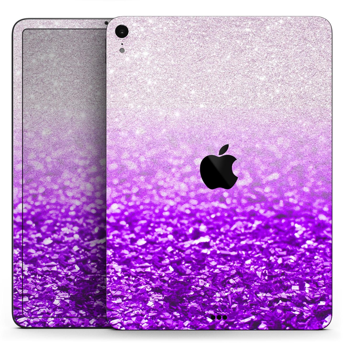 Purple and silver glimmer fade skin decal for Apple iPad, showcasing its sleek design and premium finish.