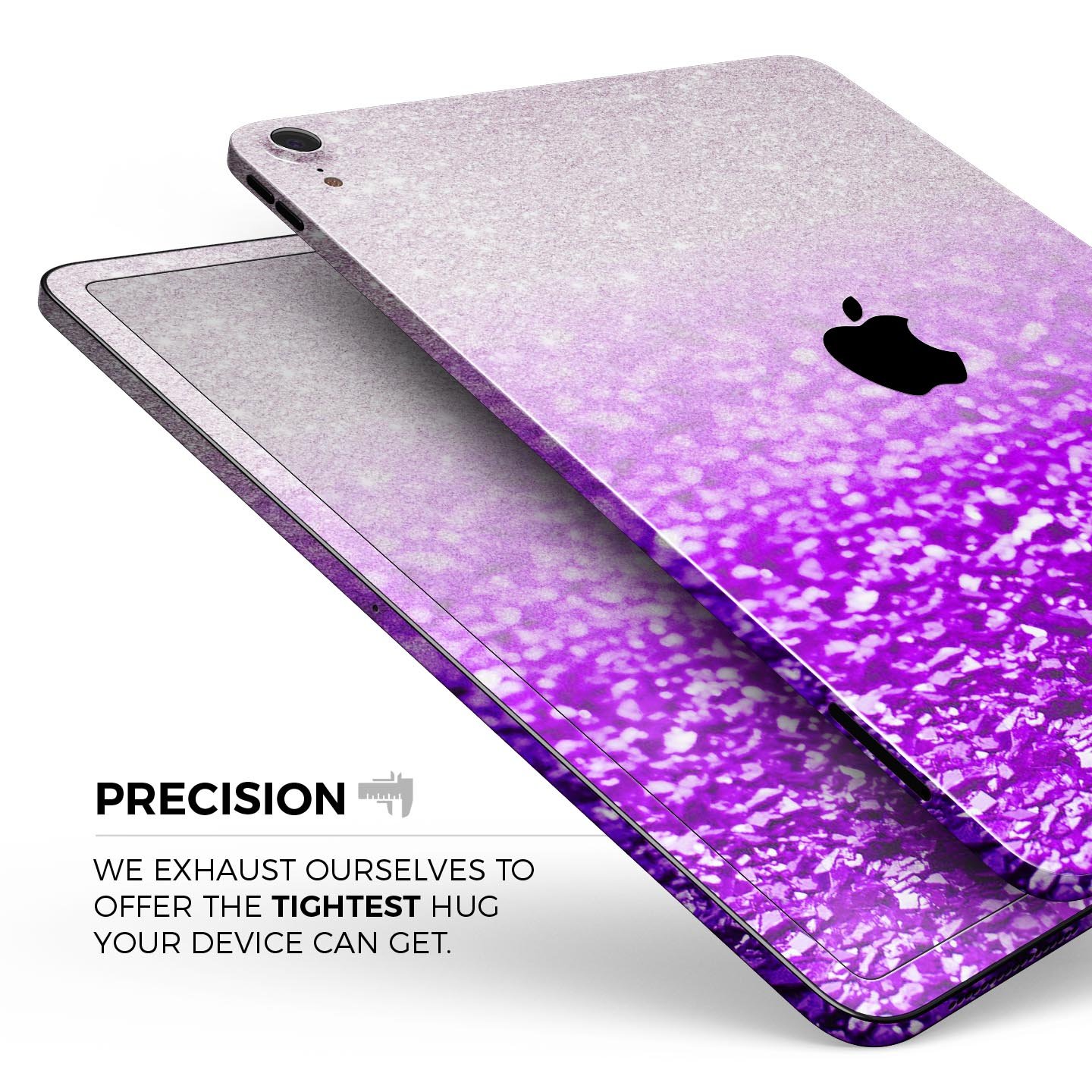 Purple and silver glimmer fade skin decal for Apple iPad, showcasing its sleek design and premium finish.