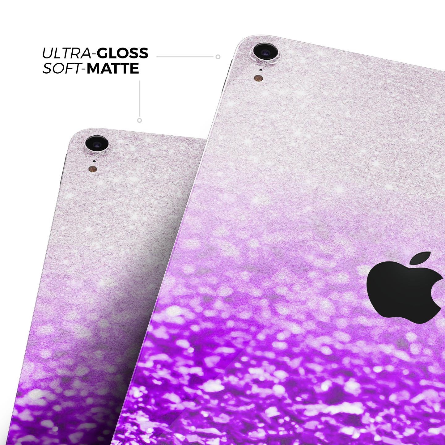 Purple and silver glimmer fade skin decal for Apple iPad, showcasing its sleek design and premium finish.