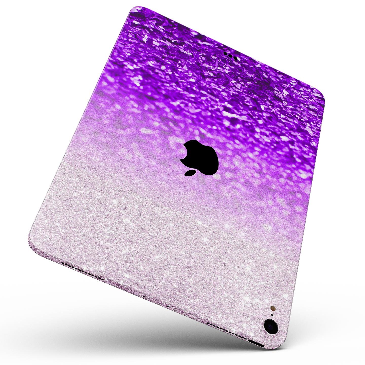 Purple and silver glimmer fade skin decal for Apple iPad, showcasing its sleek design and premium finish.