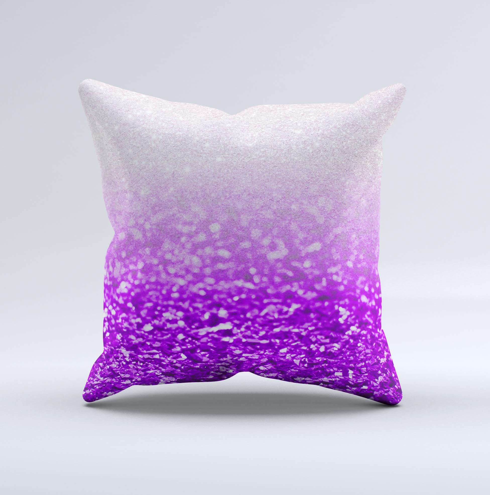 Purple and silver decorative throw pillow with a glimmer fade design, showcasing unique handmade characteristics.