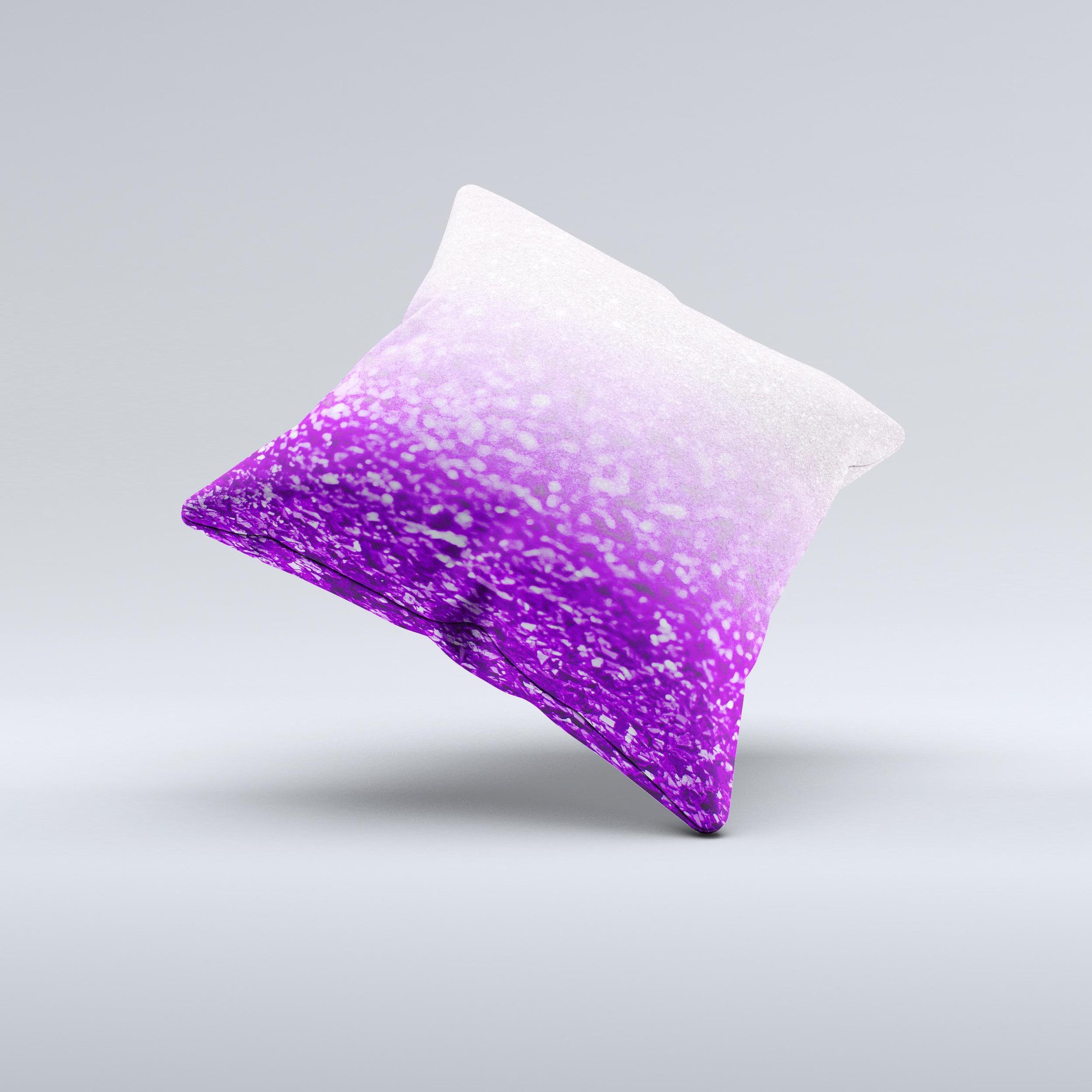 Purple and silver decorative throw pillow with a glimmer fade design, showcasing unique handmade characteristics.