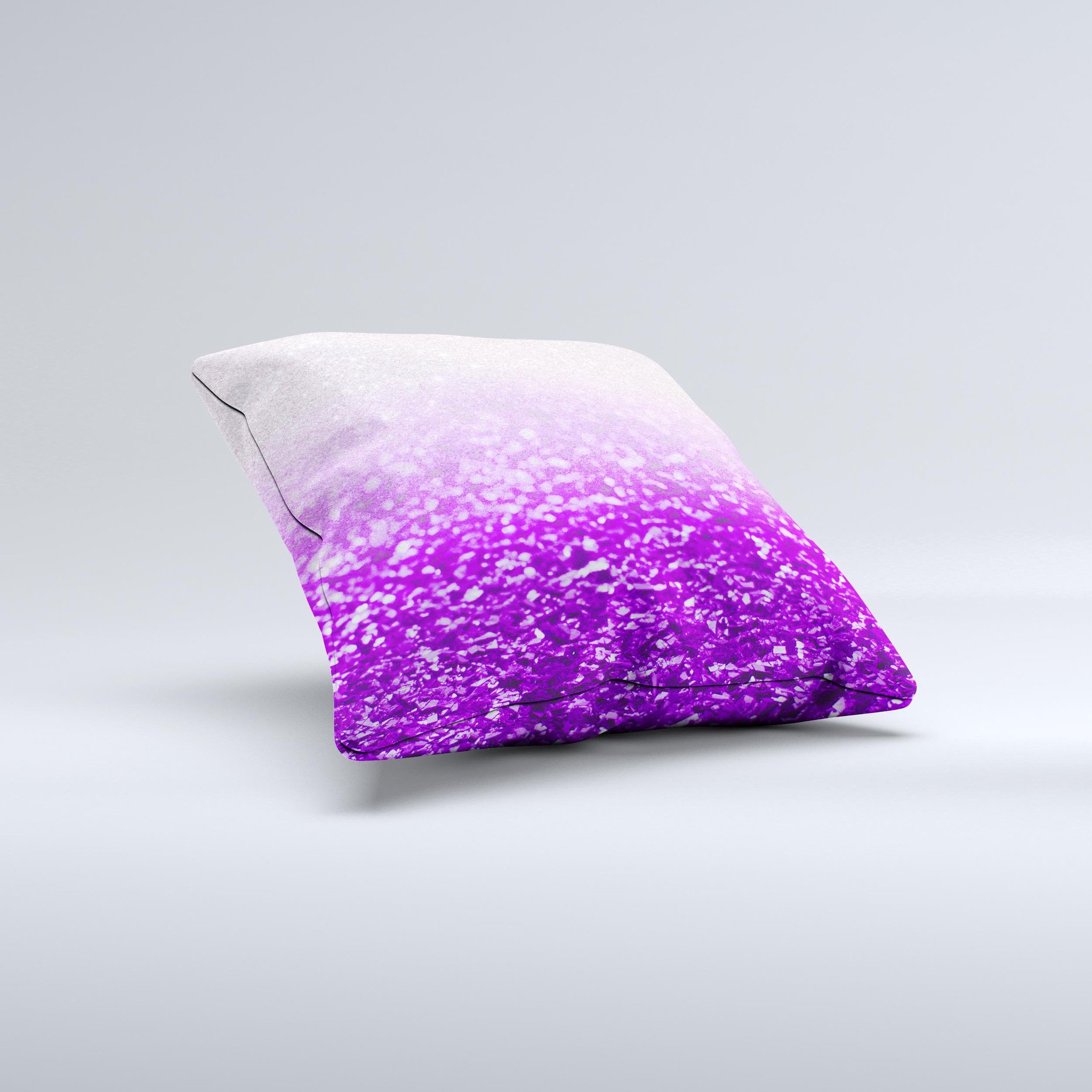 Purple and silver decorative throw pillow with a glimmer fade design, showcasing unique handmade characteristics.