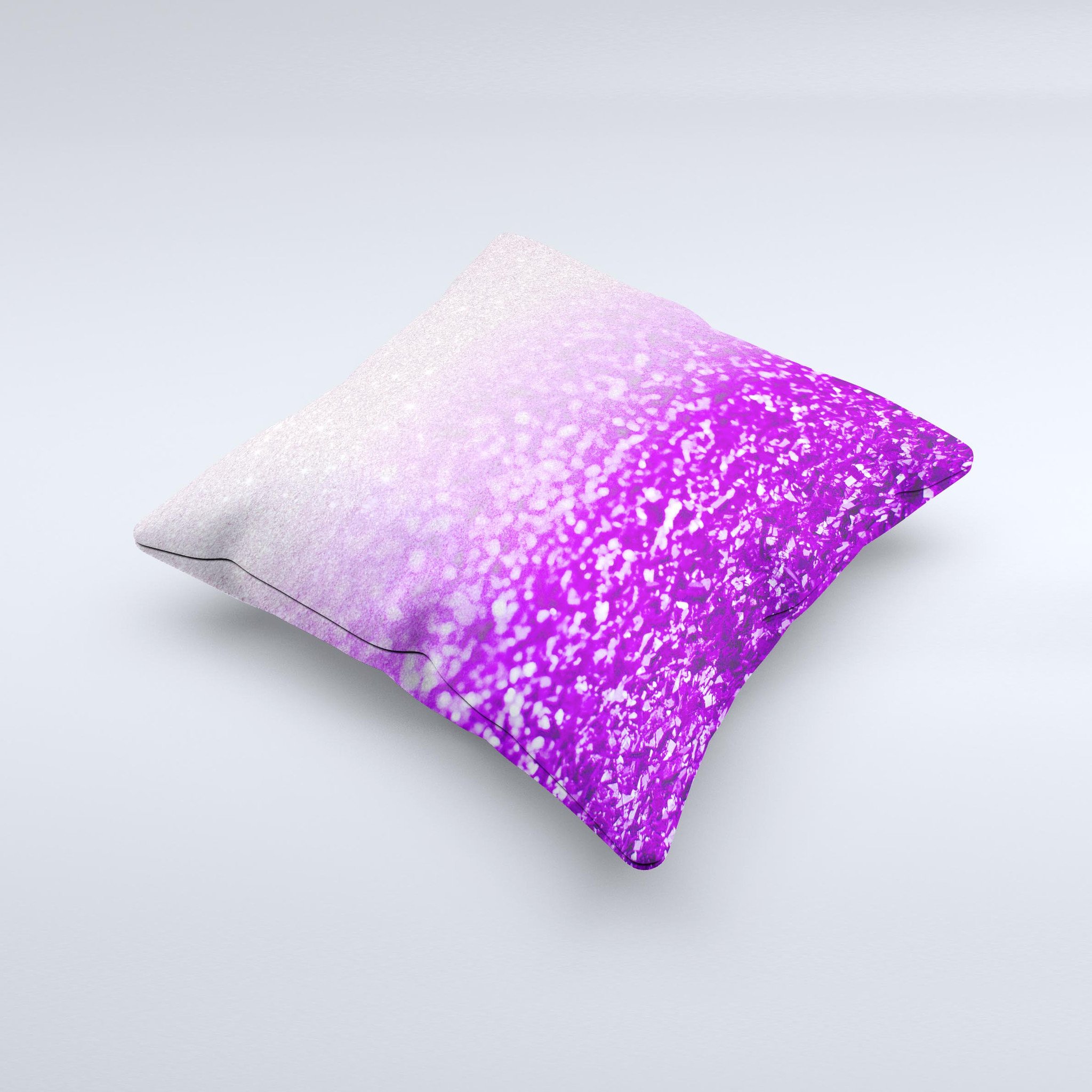 Purple and silver decorative throw pillow with a glimmer fade design, showcasing unique handmade characteristics.