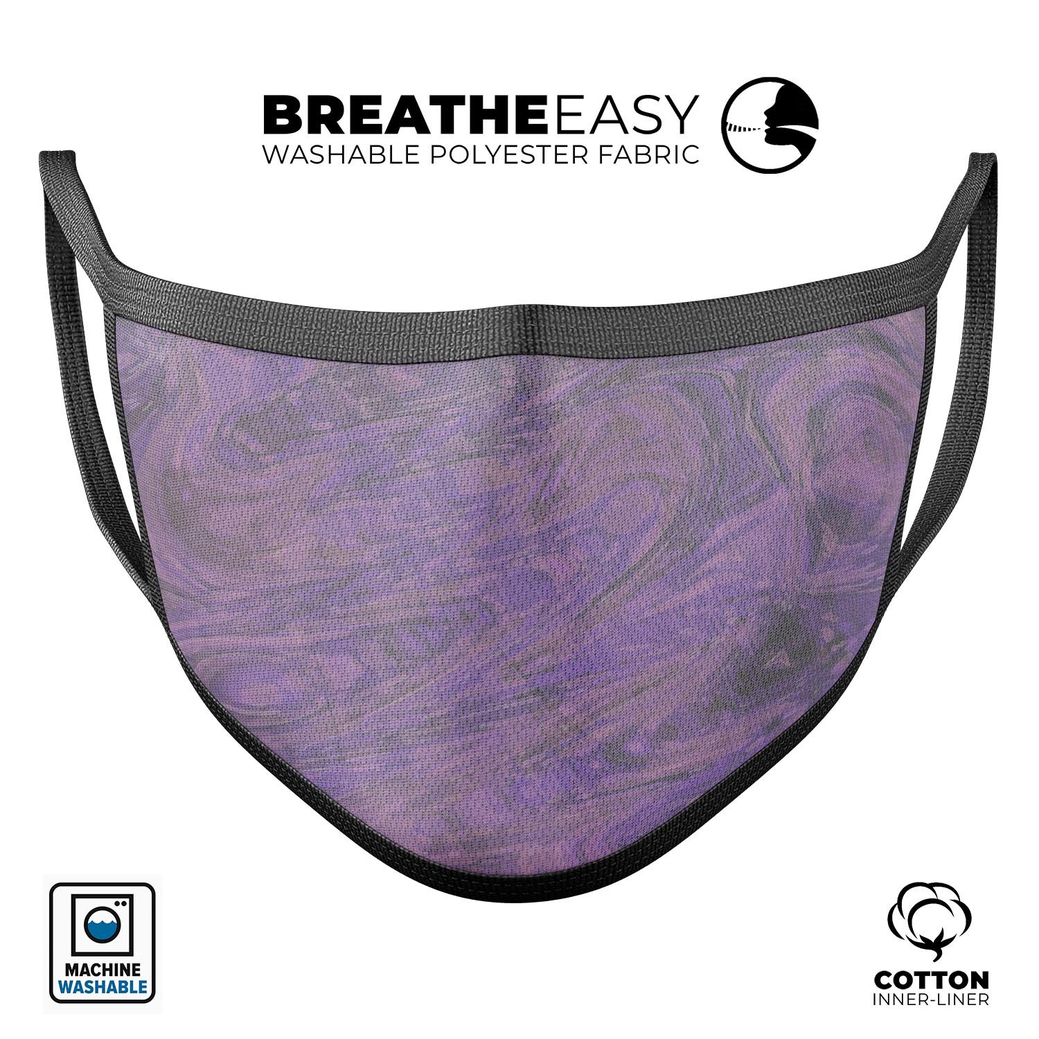 Purple Slate Marble Surface V30 mouth cover, featuring a stylish marble design, adjustable ear loops, and made from soft cotton material.