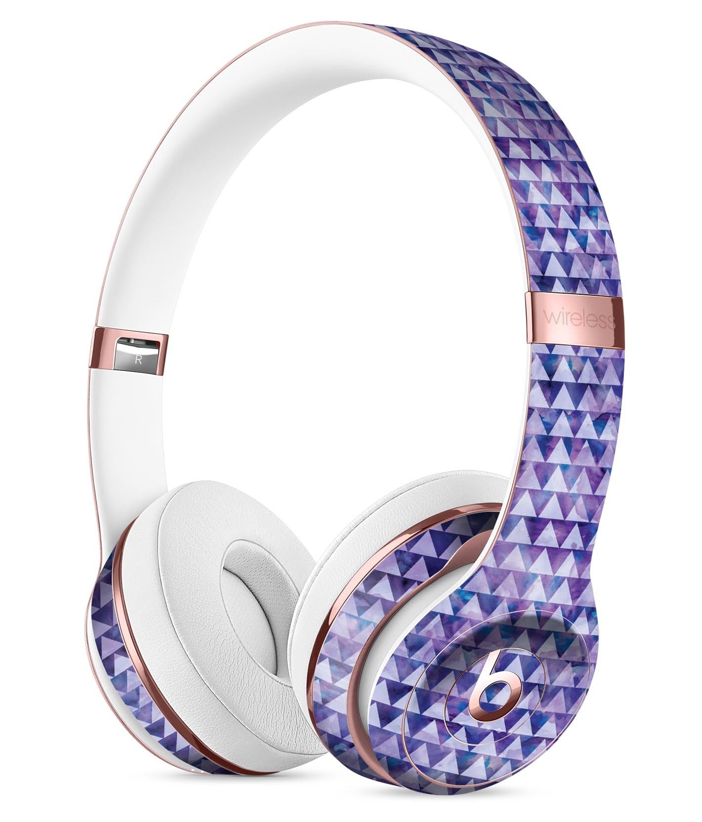 Purple Textured Triangle Pattern Skin Kit for Beats by Dre Solo 3 Wireless Headphones, showcasing vibrant design and premium vinyl material.