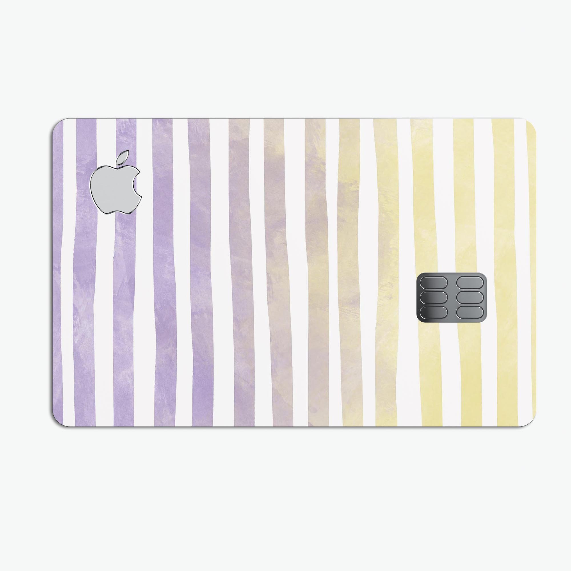 Purple to Yellow WaterColor Ombre Stripes decal for Apple Card, showcasing vibrant colors and premium vinyl material.