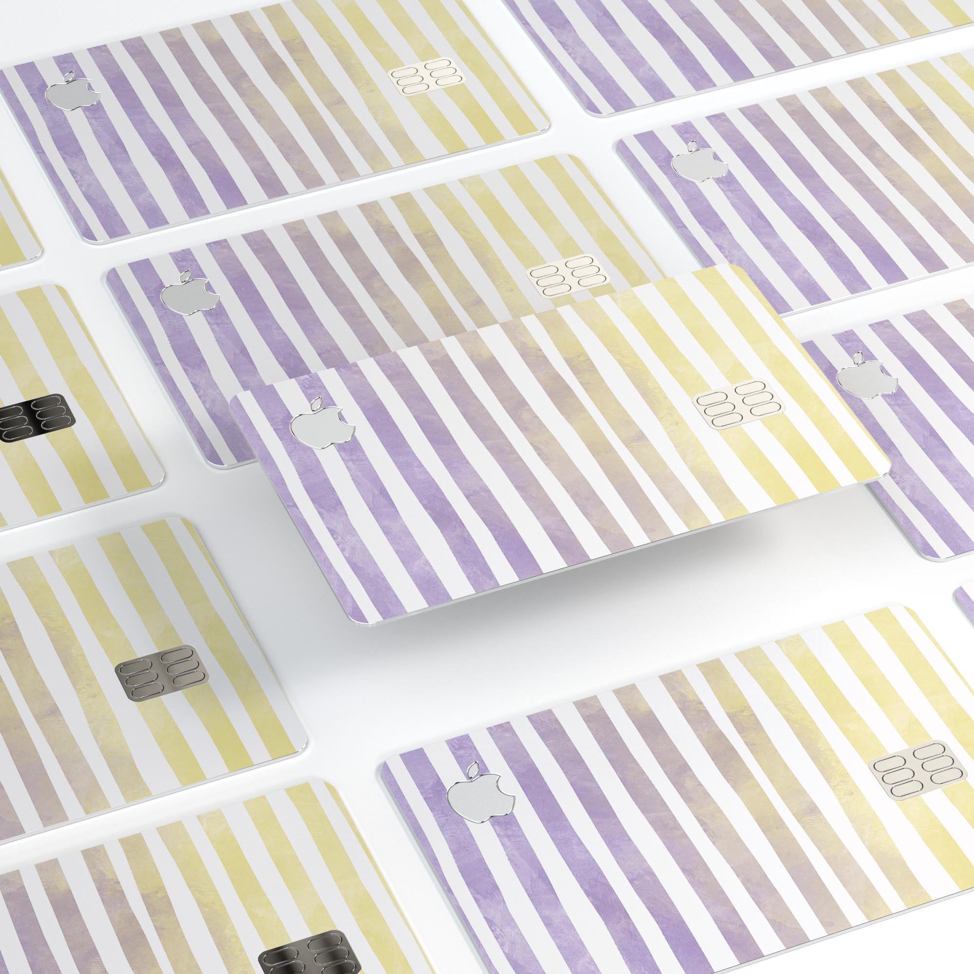 Purple to Yellow WaterColor Ombre Stripes decal for Apple Card, showcasing vibrant colors and premium vinyl material.