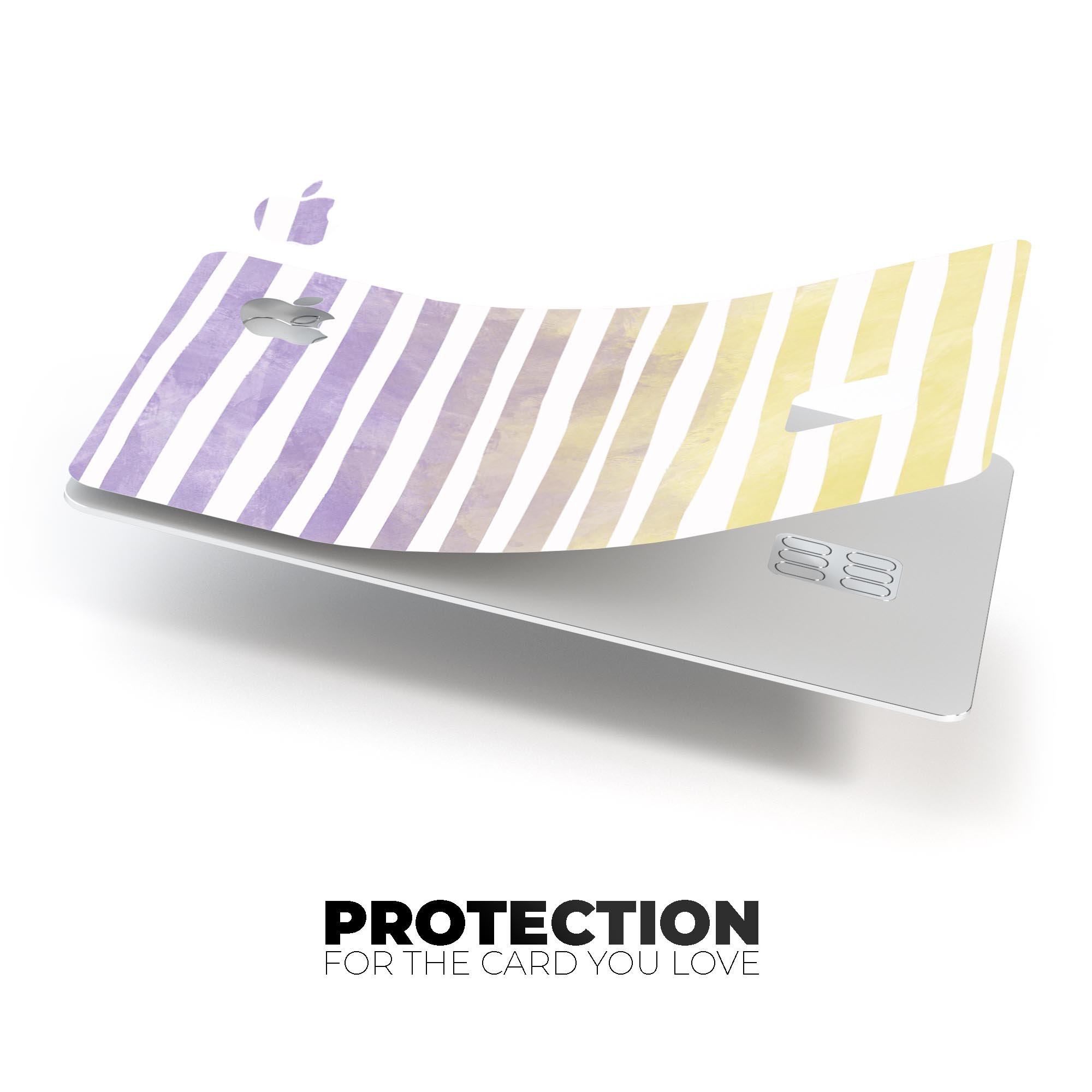 Purple to Yellow WaterColor Ombre Stripes decal for Apple Card, showcasing vibrant colors and premium vinyl material.