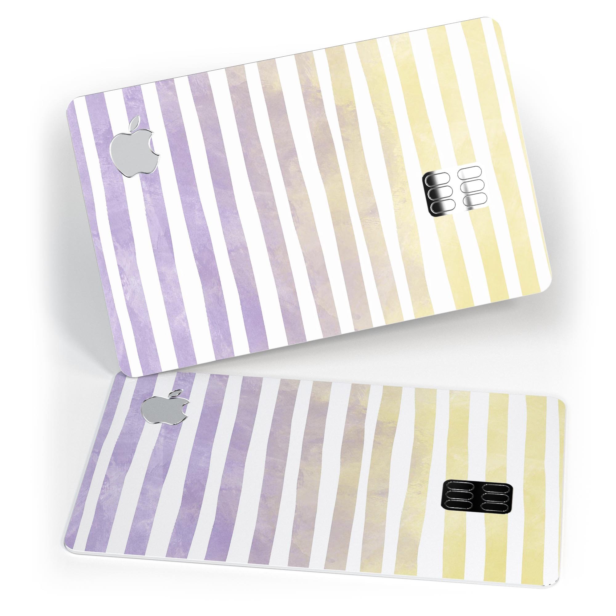 Purple to Yellow WaterColor Ombre Stripes decal for Apple Card, showcasing vibrant colors and premium vinyl material.