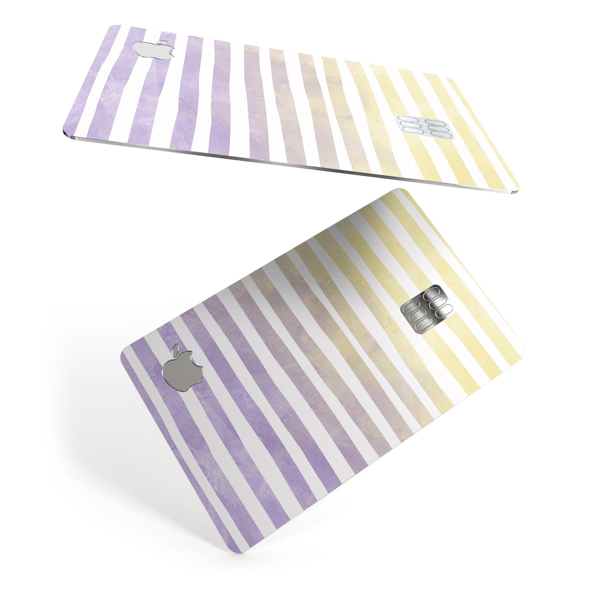 Purple to Yellow WaterColor Ombre Stripes decal for Apple Card, showcasing vibrant colors and premium vinyl material.