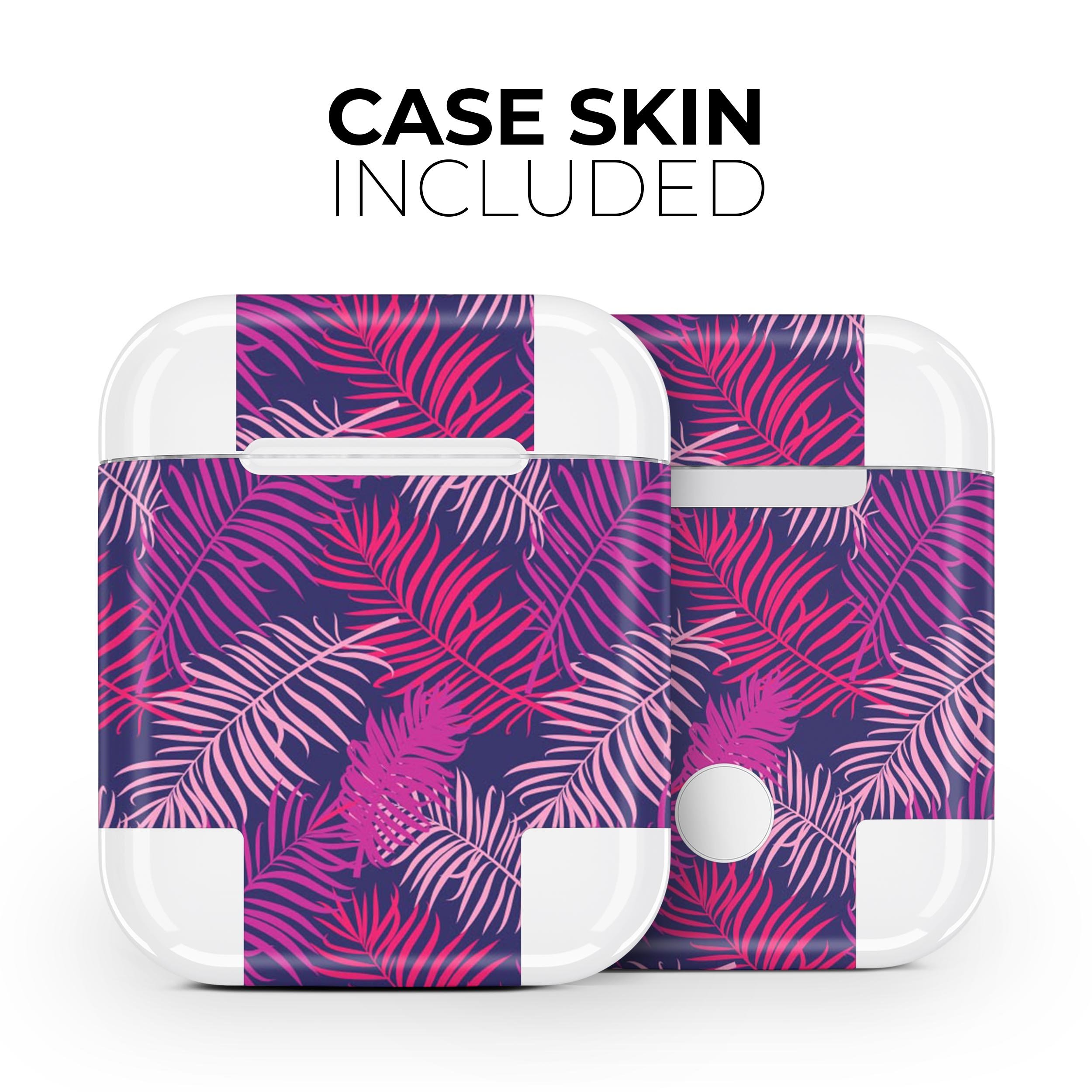 Purple Tropical skin decal wrap kit for Apple AirPods, showcasing vibrant tropical design and high-quality finish.