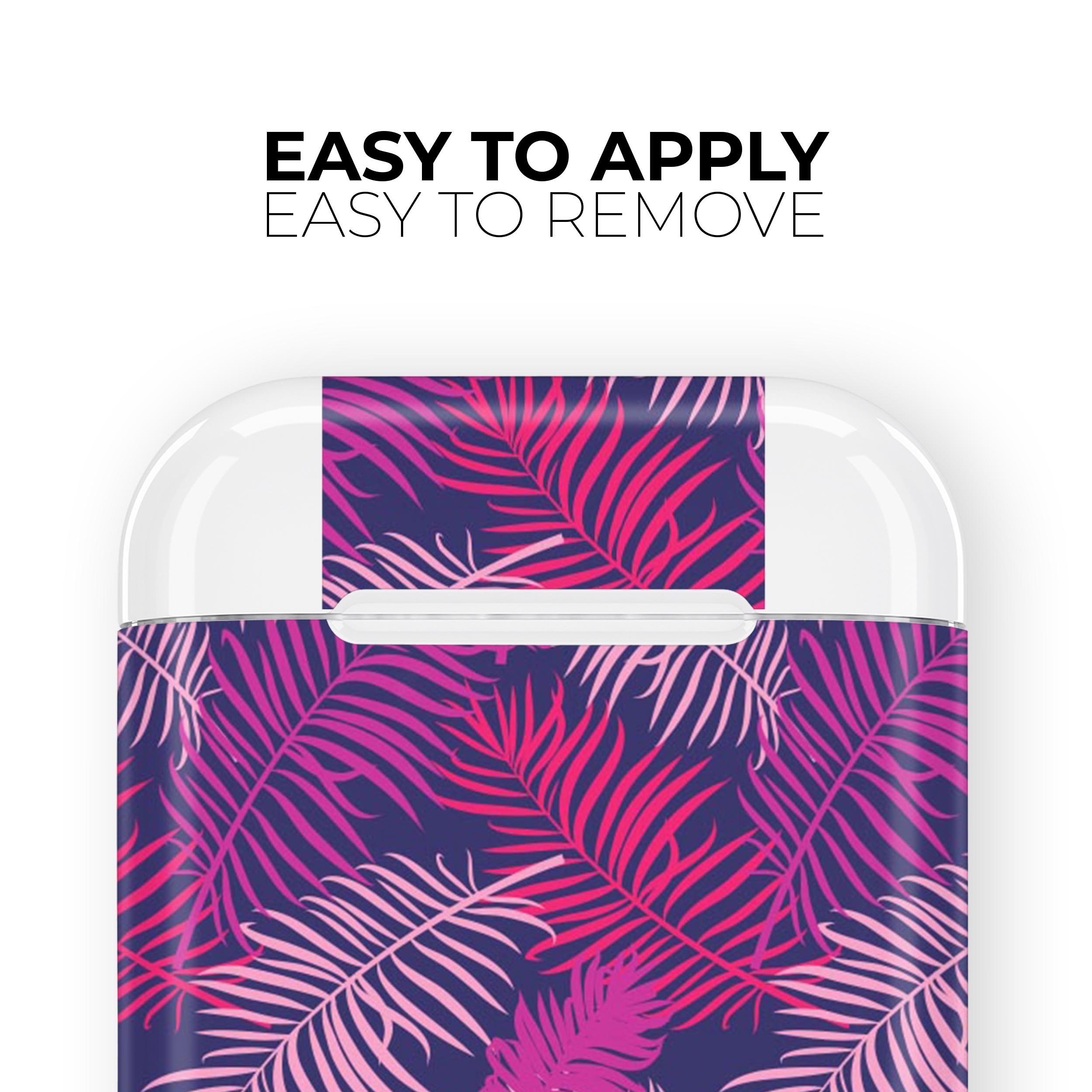 Purple Tropical skin decal wrap kit for Apple AirPods, showcasing vibrant tropical design and high-quality finish.