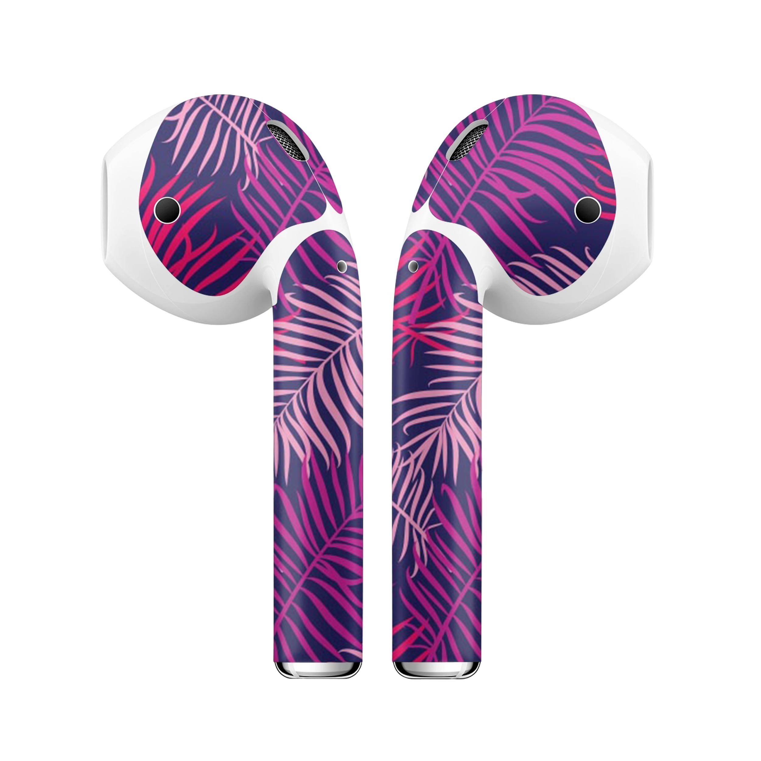 Purple Tropical skin decal wrap kit for Apple AirPods, showcasing vibrant tropical design and high-quality finish.