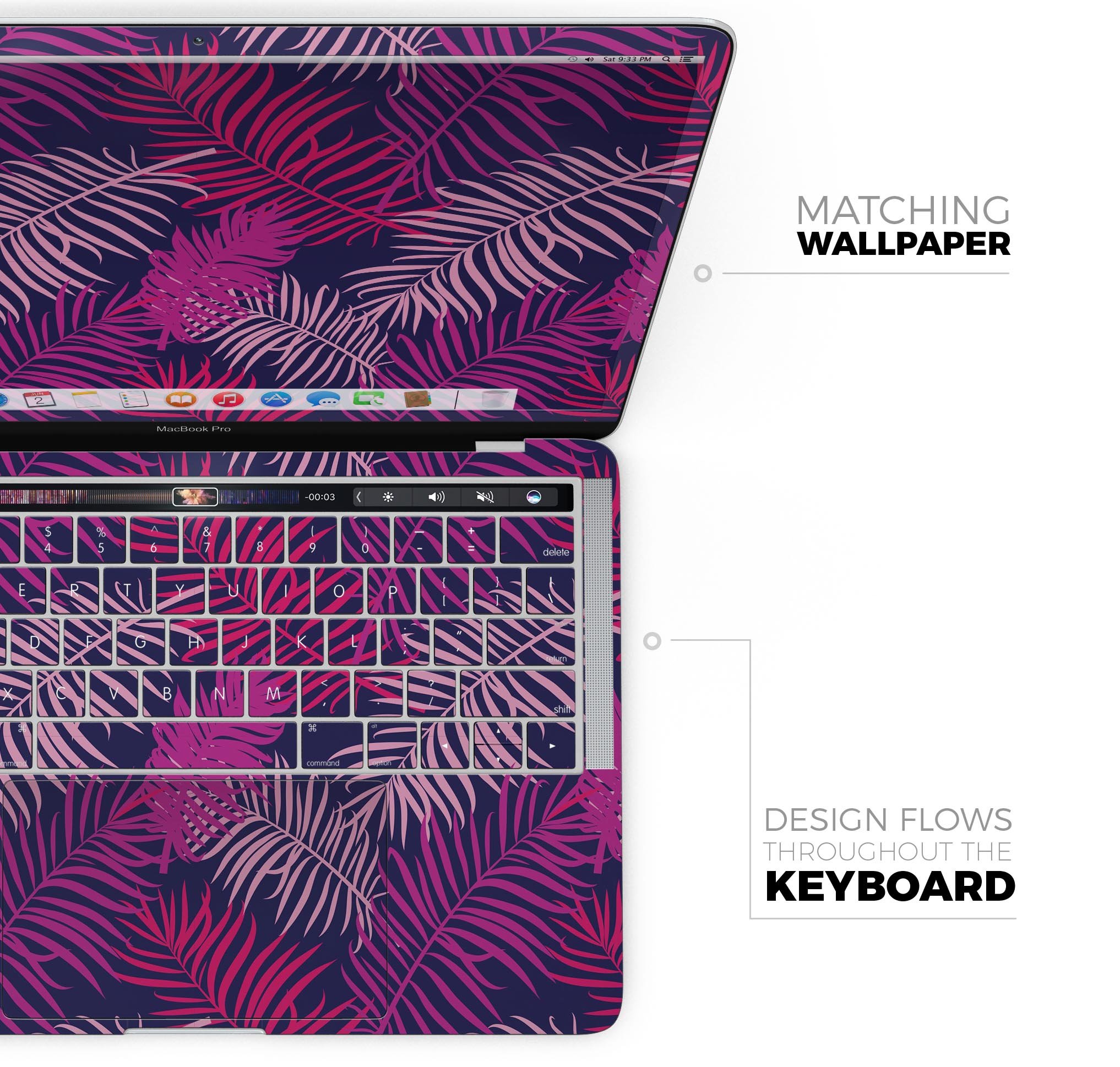 Purple Tropical Skin Decal Wrap Kit for Apple MacBook, showcasing vibrant colors and a sleek design.