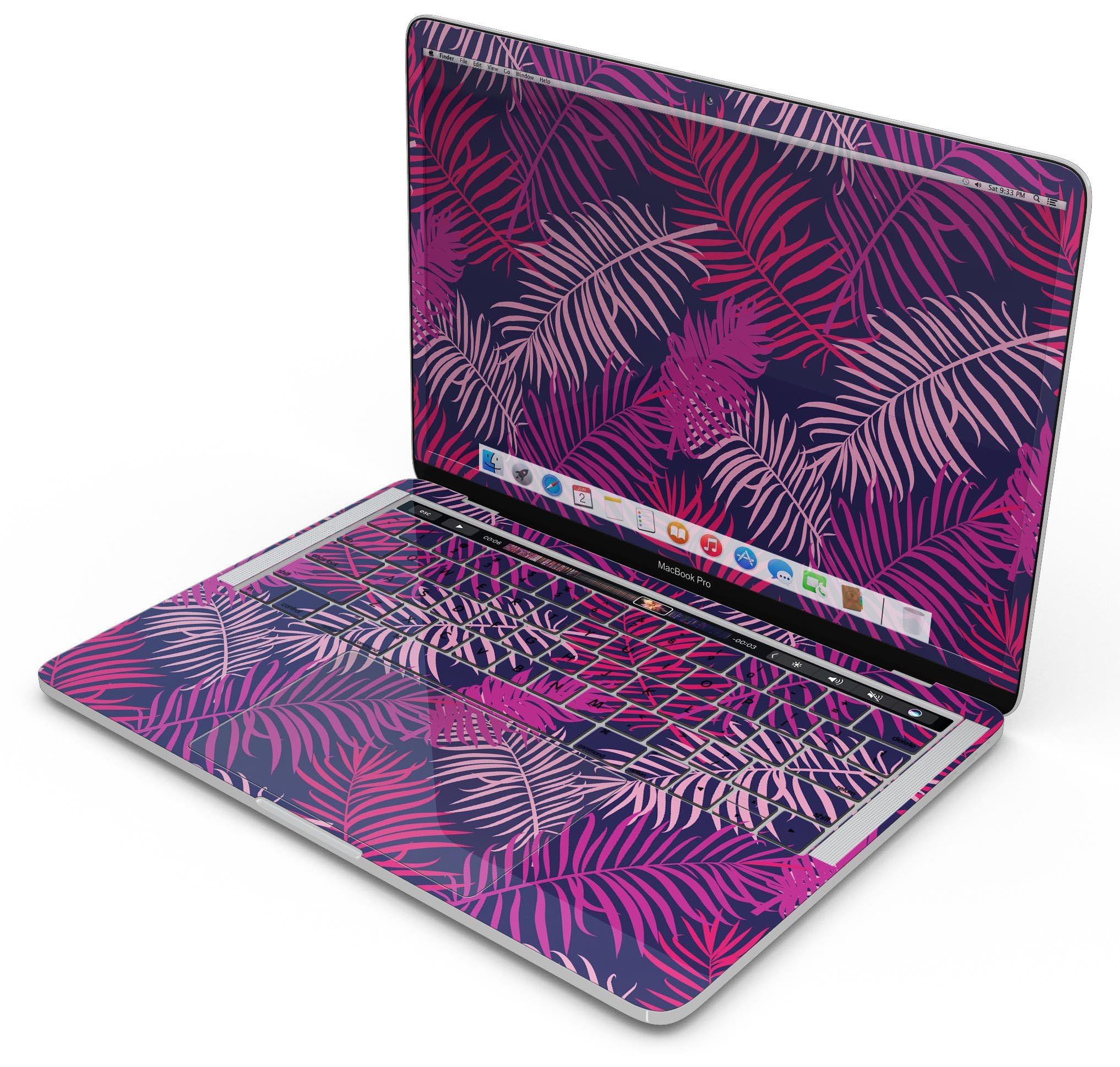 Purple Tropical Skin Decal Wrap Kit for Apple MacBook, showcasing vibrant colors and a sleek design.