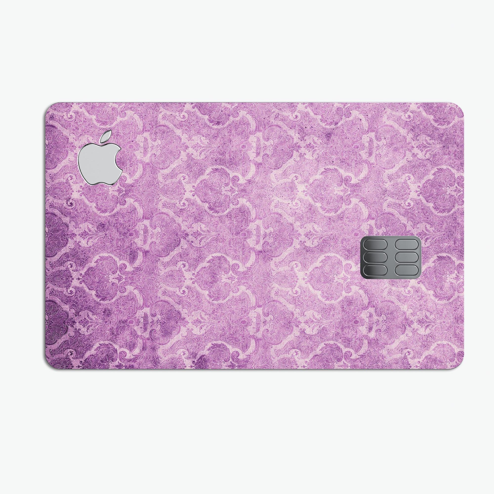 Purple Watercolor Inflated Damask Pattern decal on an Apple Card, showcasing its stylish design and premium quality.