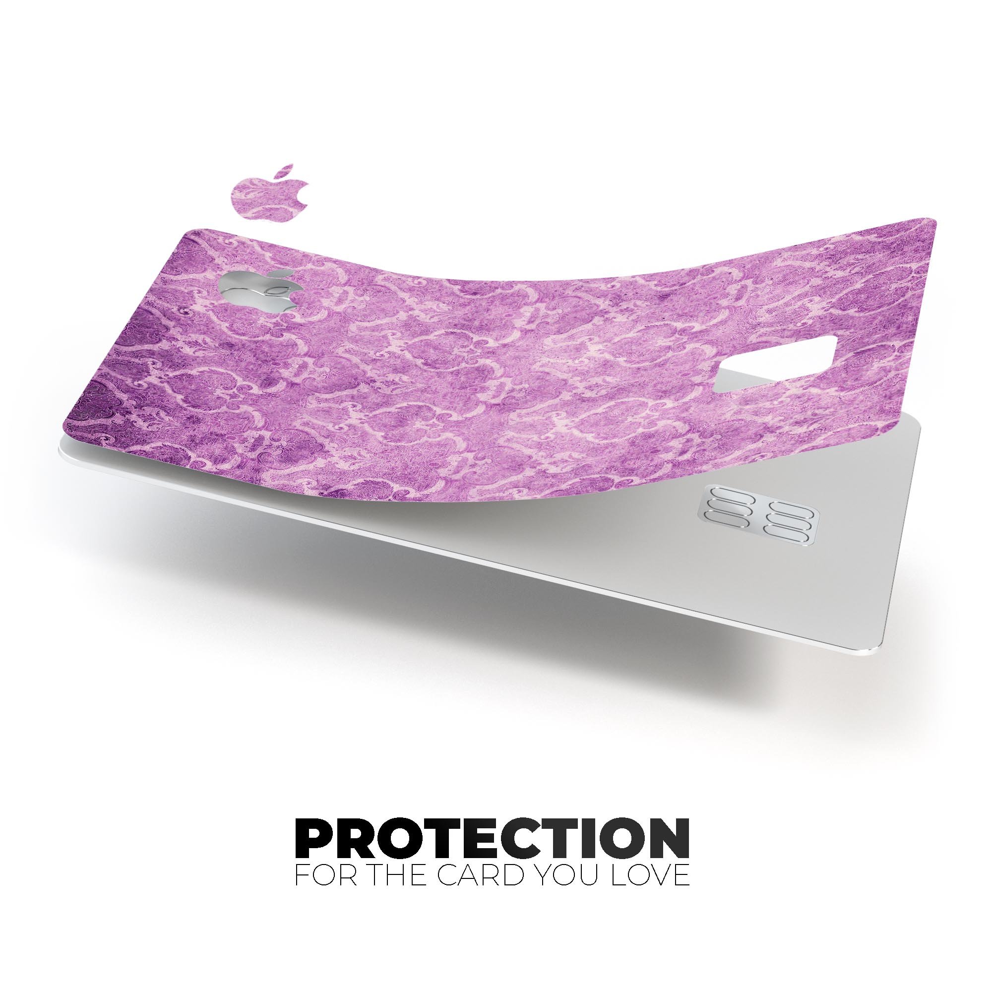 Purple Watercolor Inflated Damask Pattern decal on an Apple Card, showcasing its stylish design and premium quality.