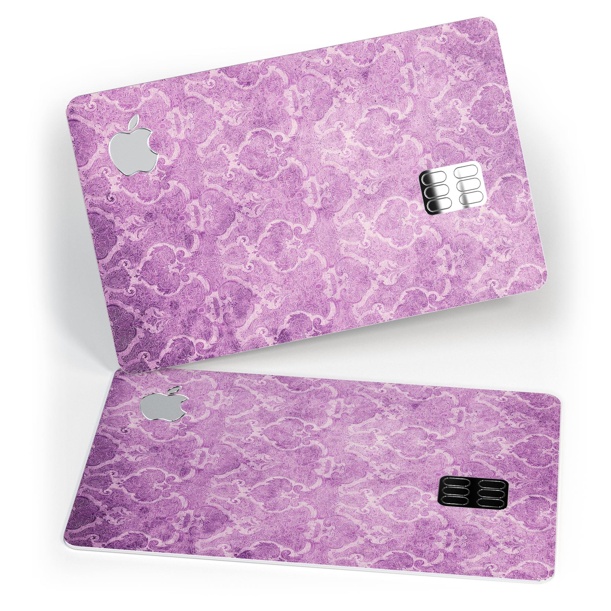 Purple Watercolor Inflated Damask Pattern decal on an Apple Card, showcasing its stylish design and premium quality.