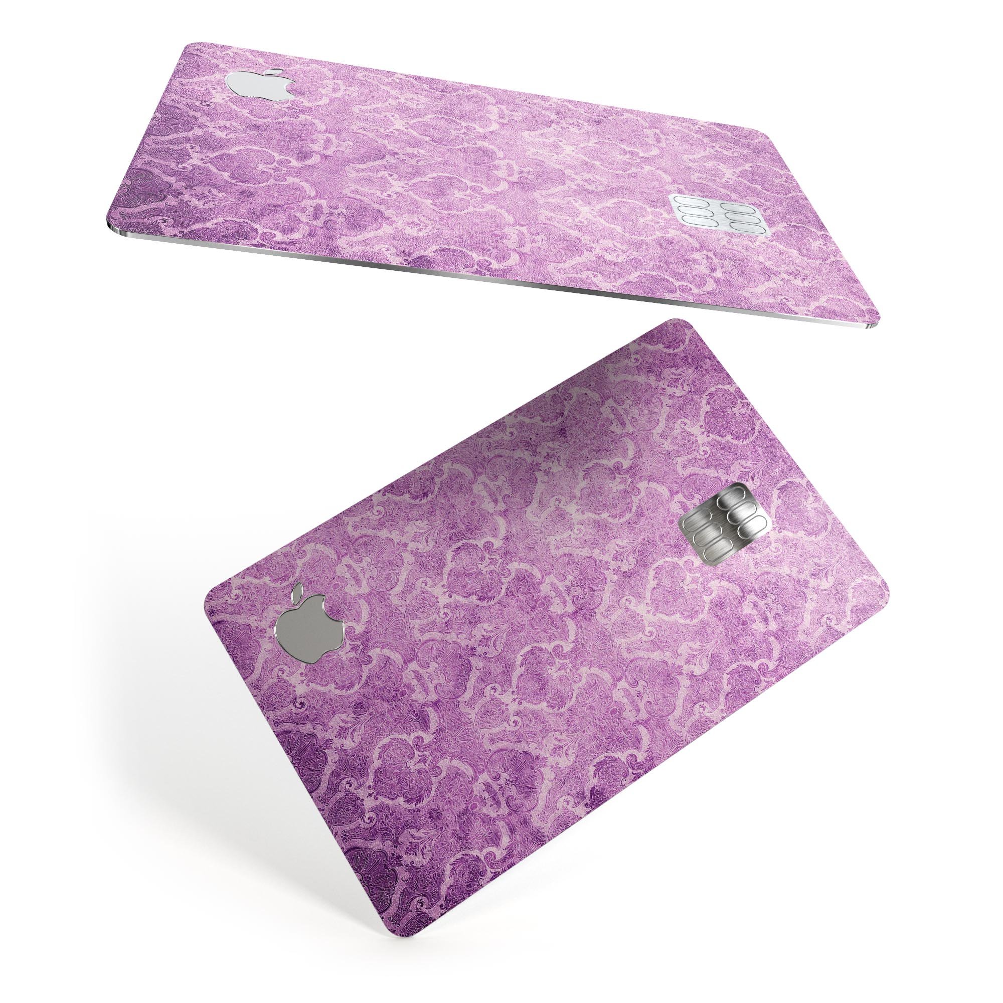 Purple Watercolor Inflated Damask Pattern decal on an Apple Card, showcasing its stylish design and premium quality.