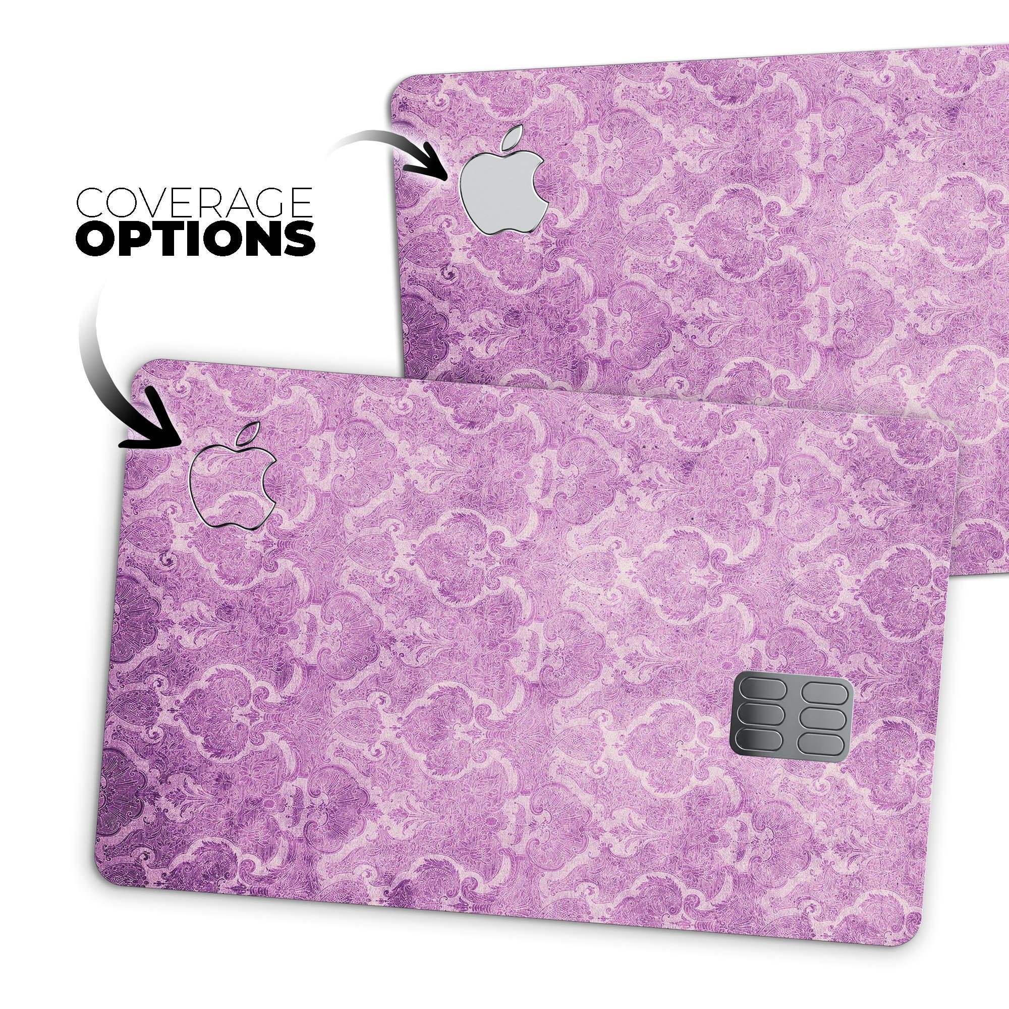 Purple Watercolor Inflated Damask Pattern decal on an Apple Card, showcasing its stylish design and premium quality.