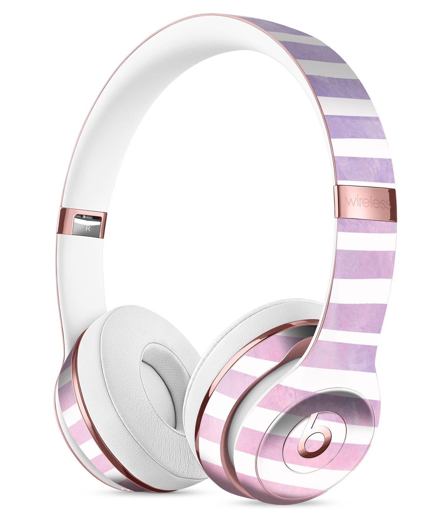 Purple WaterColor Ombre Stripes Full-Body Skin Kit for Beats by Dre Solo 3 Wireless Headphones, showcasing vibrant colors and sleek design.