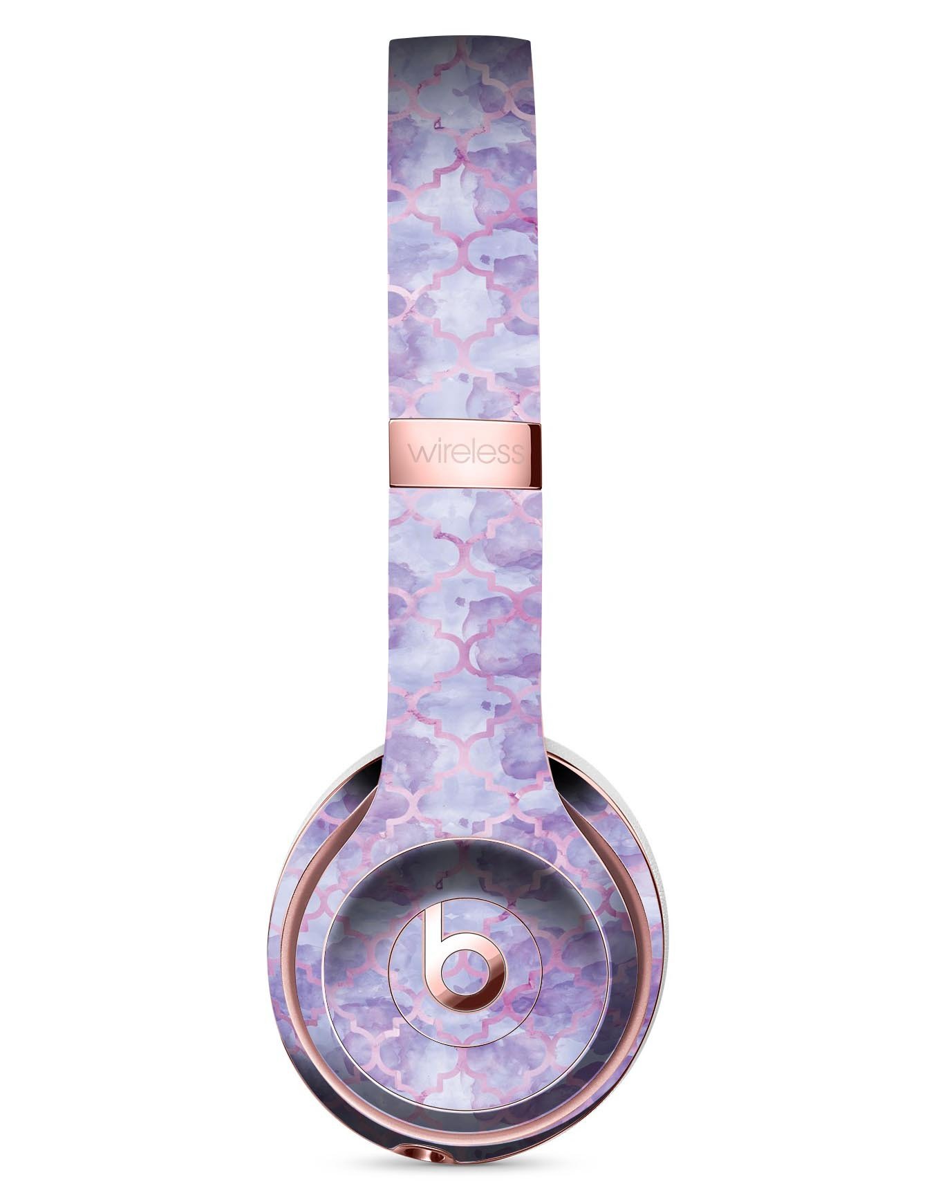 Purple Watercolor Quatrefoil Full-Body Skin Kit designed for Beats by Dre Solo 3 Wireless Headphones, showcasing vibrant colors and intricate patterns.