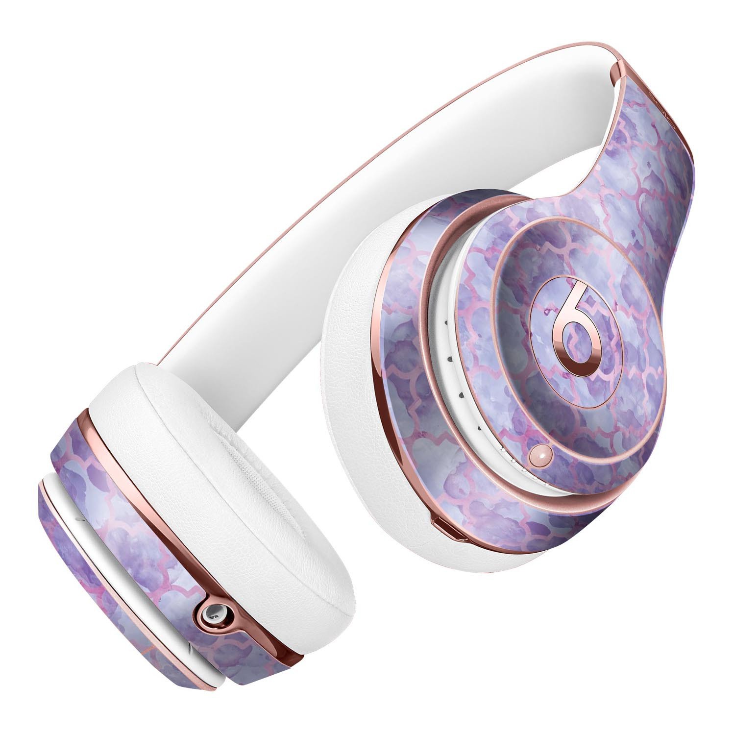 Purple Watercolor Quatrefoil Full-Body Skin Kit designed for Beats by Dre Solo 3 Wireless Headphones, showcasing vibrant colors and intricate patterns.