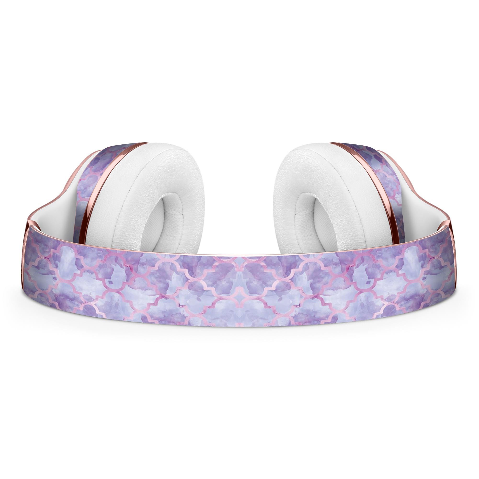 Purple Watercolor Quatrefoil Full-Body Skin Kit designed for Beats by Dre Solo 3 Wireless Headphones, showcasing vibrant colors and intricate patterns.