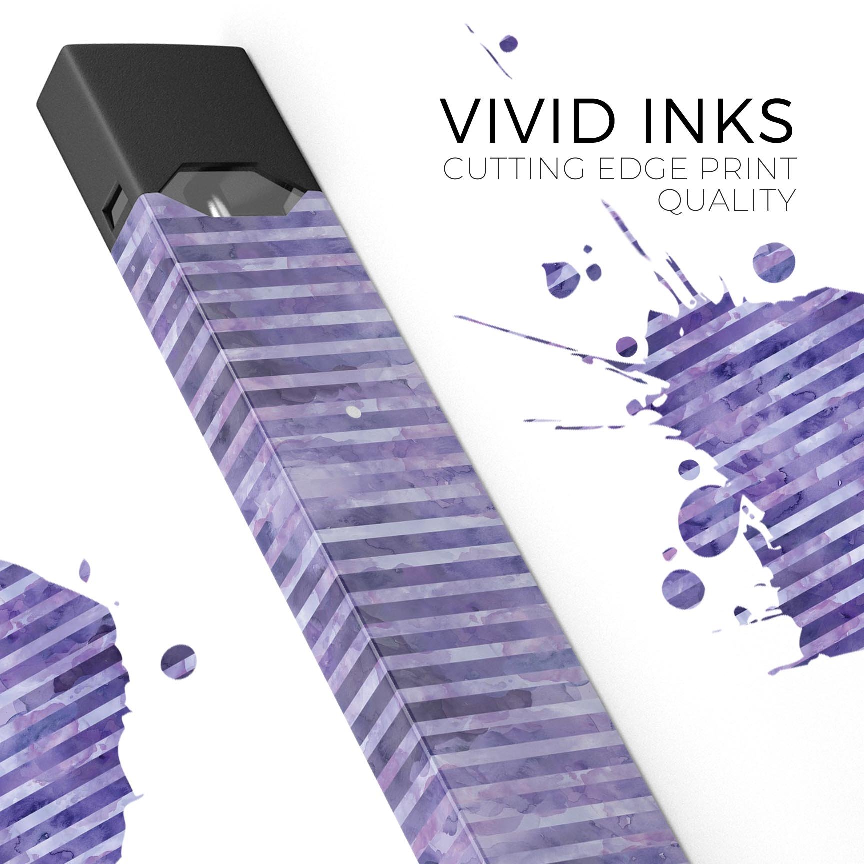 Purple Watercolor Stripes skin-wrap sticker designed for JUUL vaping device, showcasing vibrant colors and artistic design.