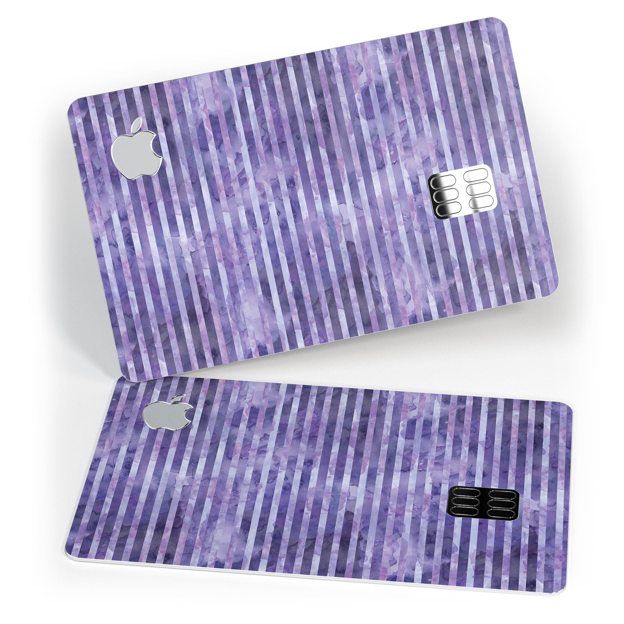 Purple Watercolor Stripes decal skin for Apple Card, showcasing vibrant colors and premium finish.