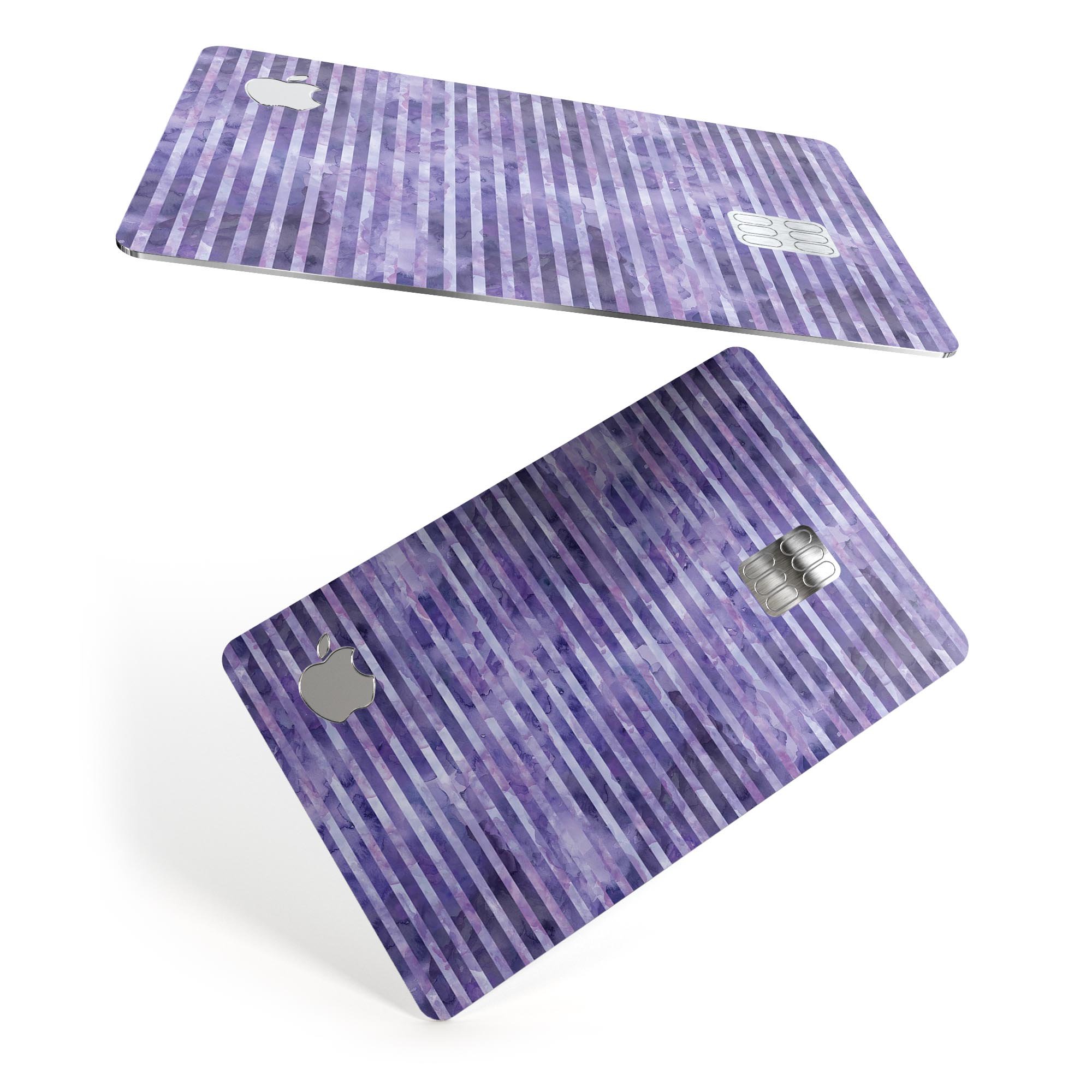 Purple Watercolor Stripes decal skin for Apple Card, showcasing vibrant colors and premium finish.